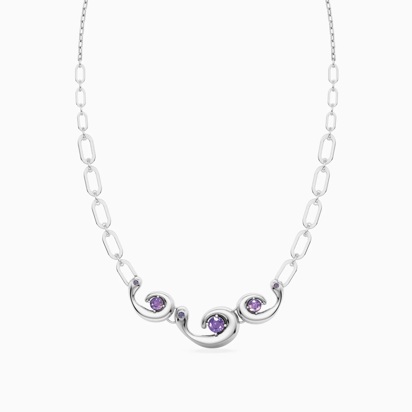 Three Spiral Motifs & Oval Links Necklace in Silver - 3 Three Spiral Motifs & Oval Links Necklace in Silver - 3