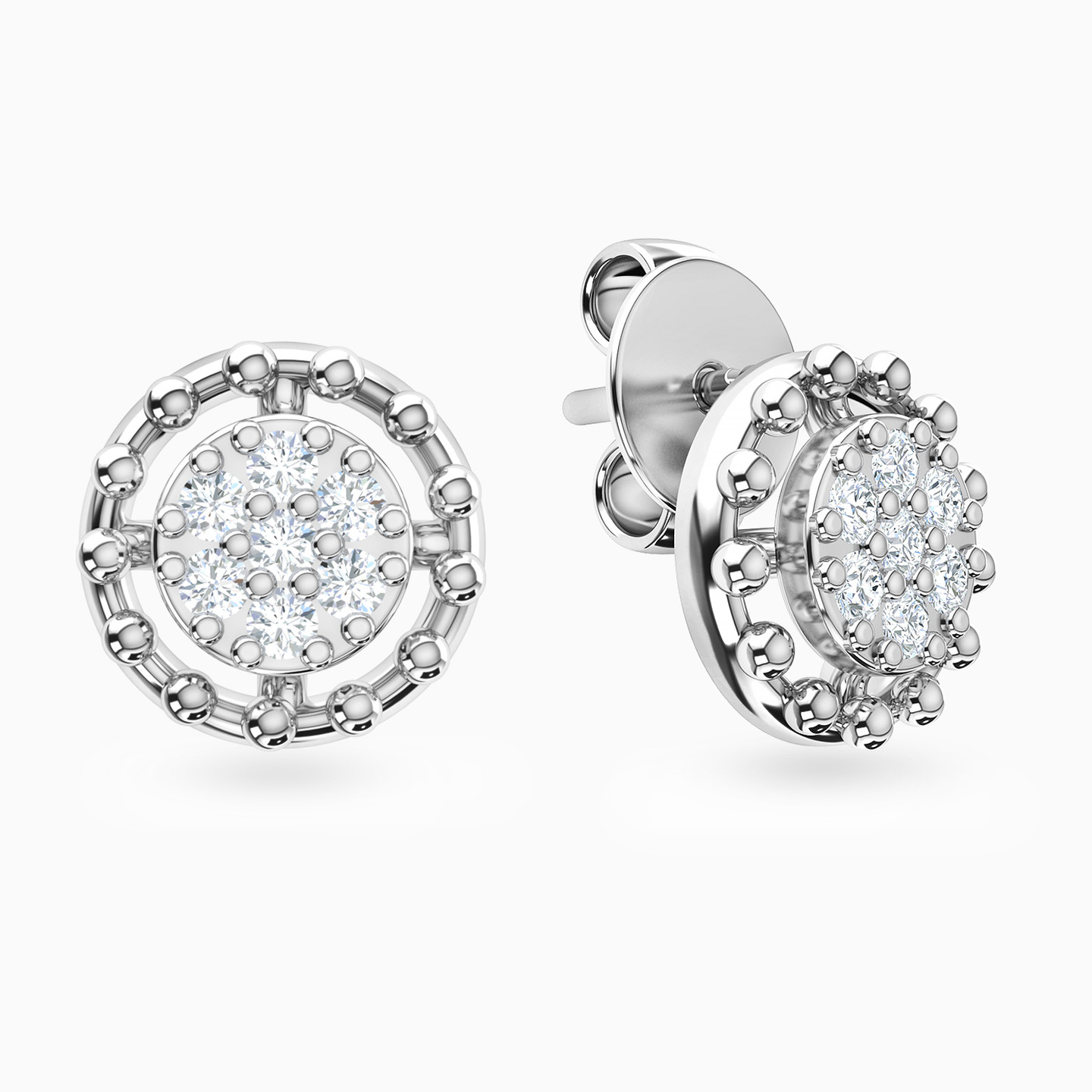 18K Gold Diamond Stud Earrings - 2