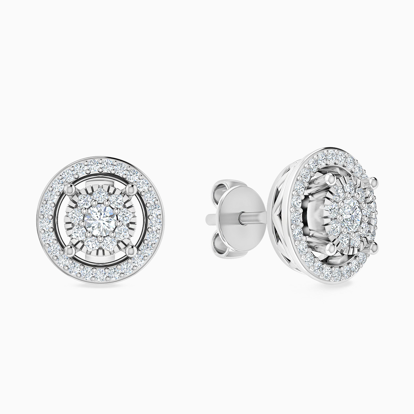 18K Gold Diamond Stud Earrings - 2