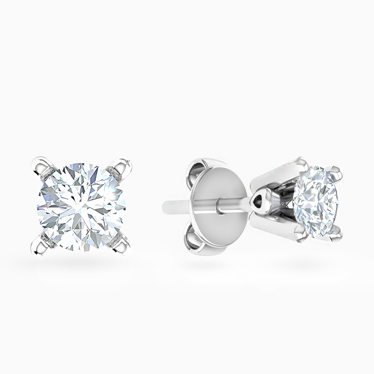 18K Gold Diamond Stud Earrings - 2