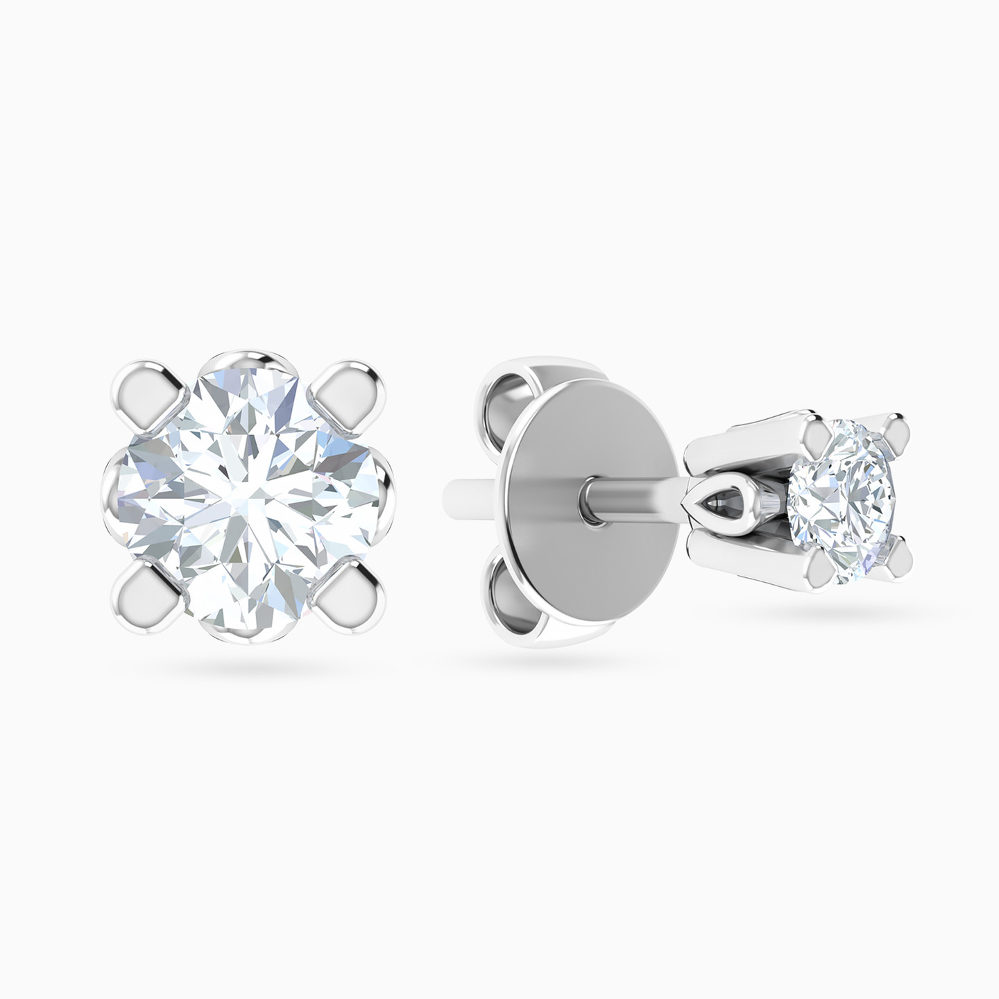 18K Gold Diamond Stud Earrings - 2