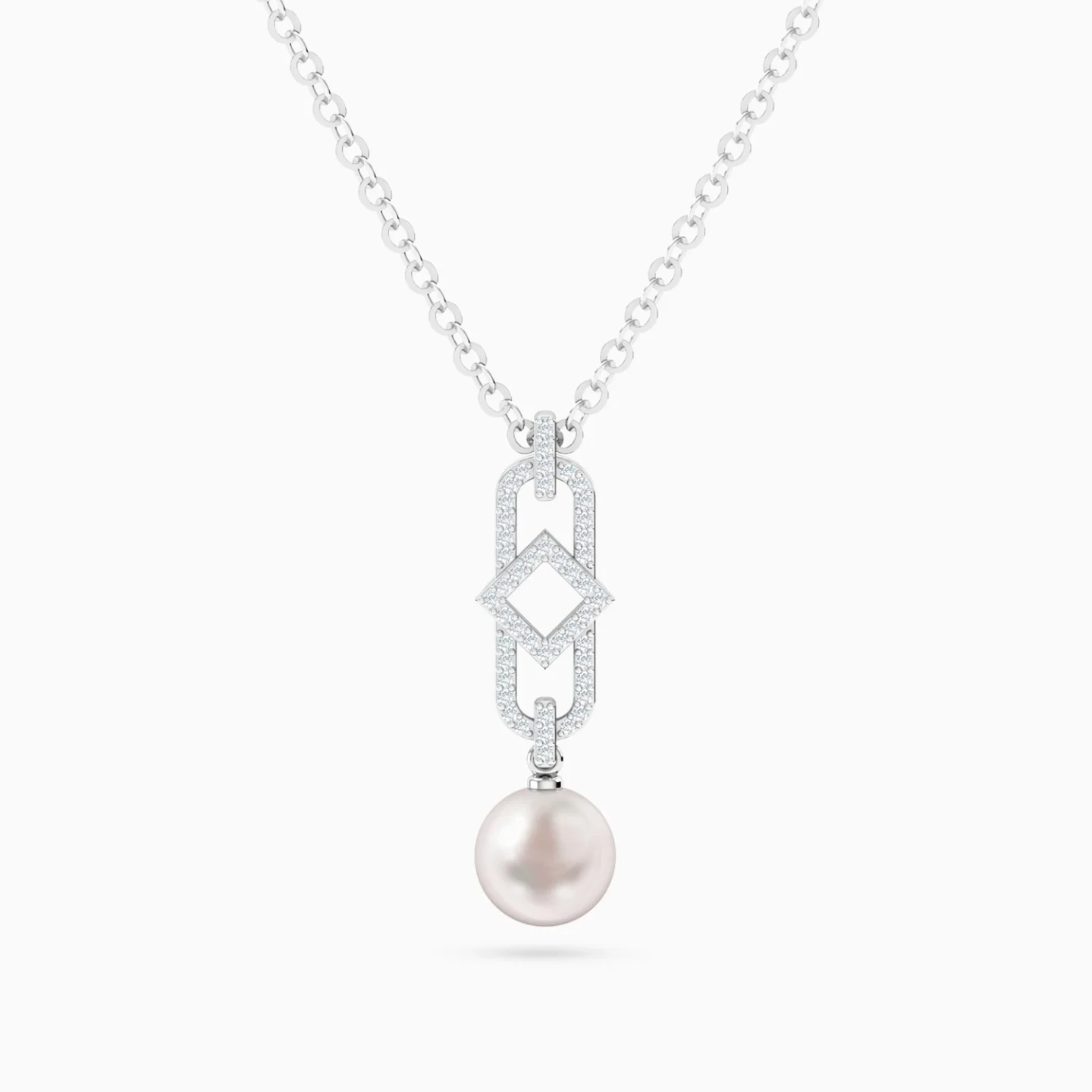 Geometric Link Pearl & Diamond Necklace in 18K Gold Geometric Link Pearl & Diamond Necklace in 18K Gold