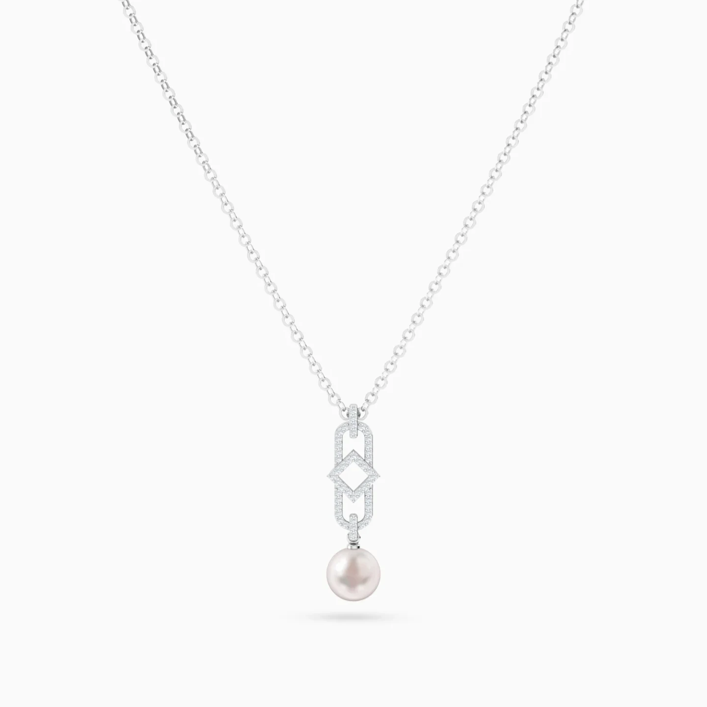 Geometric Link Pearl & Diamond Necklace in 18K Gold - 3 Geometric Link Pearl & Diamond Necklace in 18K Gold - 3