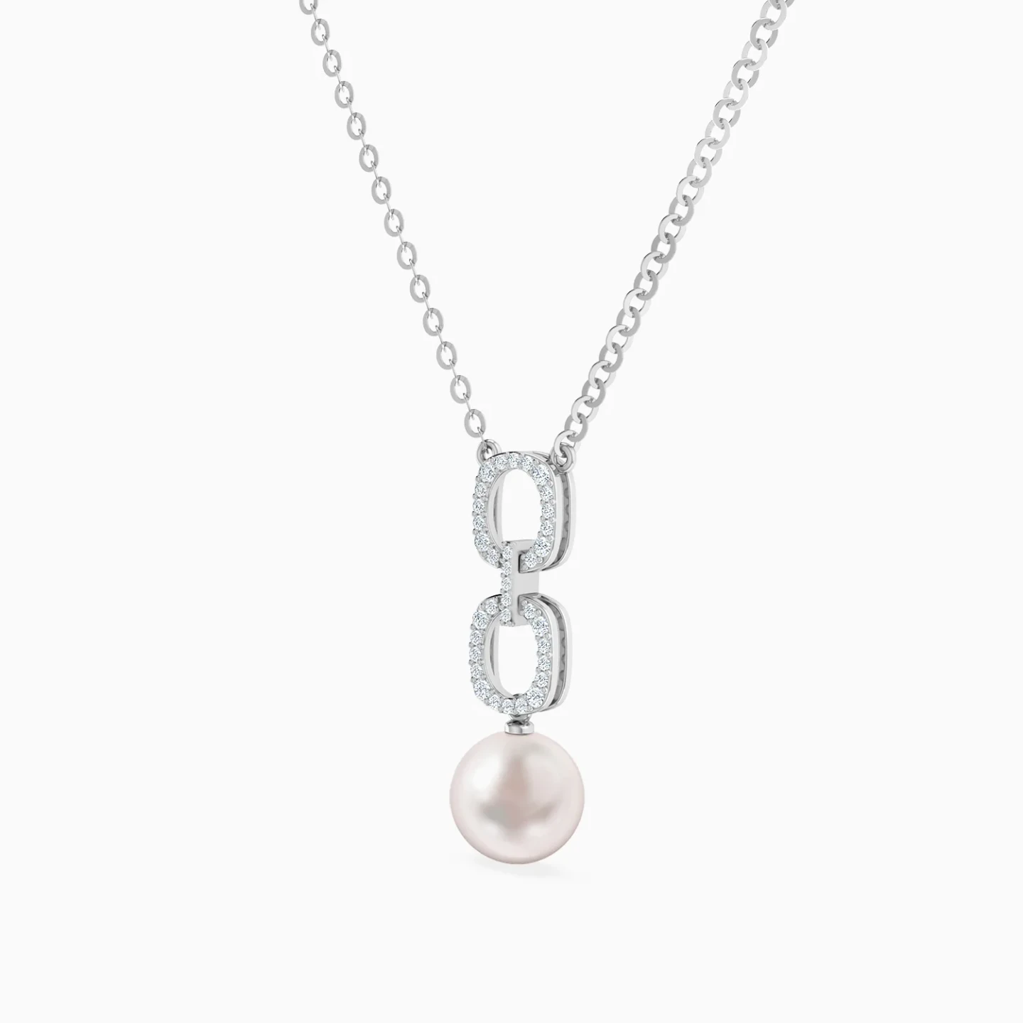Circular Links Pearl & Diamond Necklace in 18K Gold - 2 Circular Links Pearl & Diamond Necklace in 18K Gold - 2