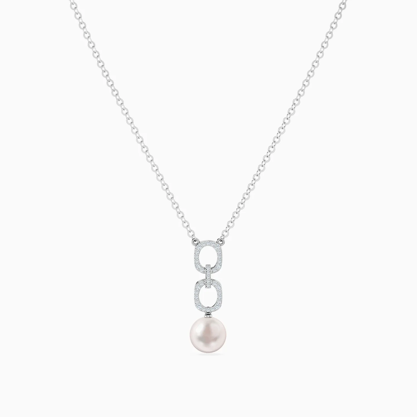 Circular Links Pearl & Diamond Necklace in 18K Gold - 3 Circular Links Pearl & Diamond Necklace in 18K Gold - 3