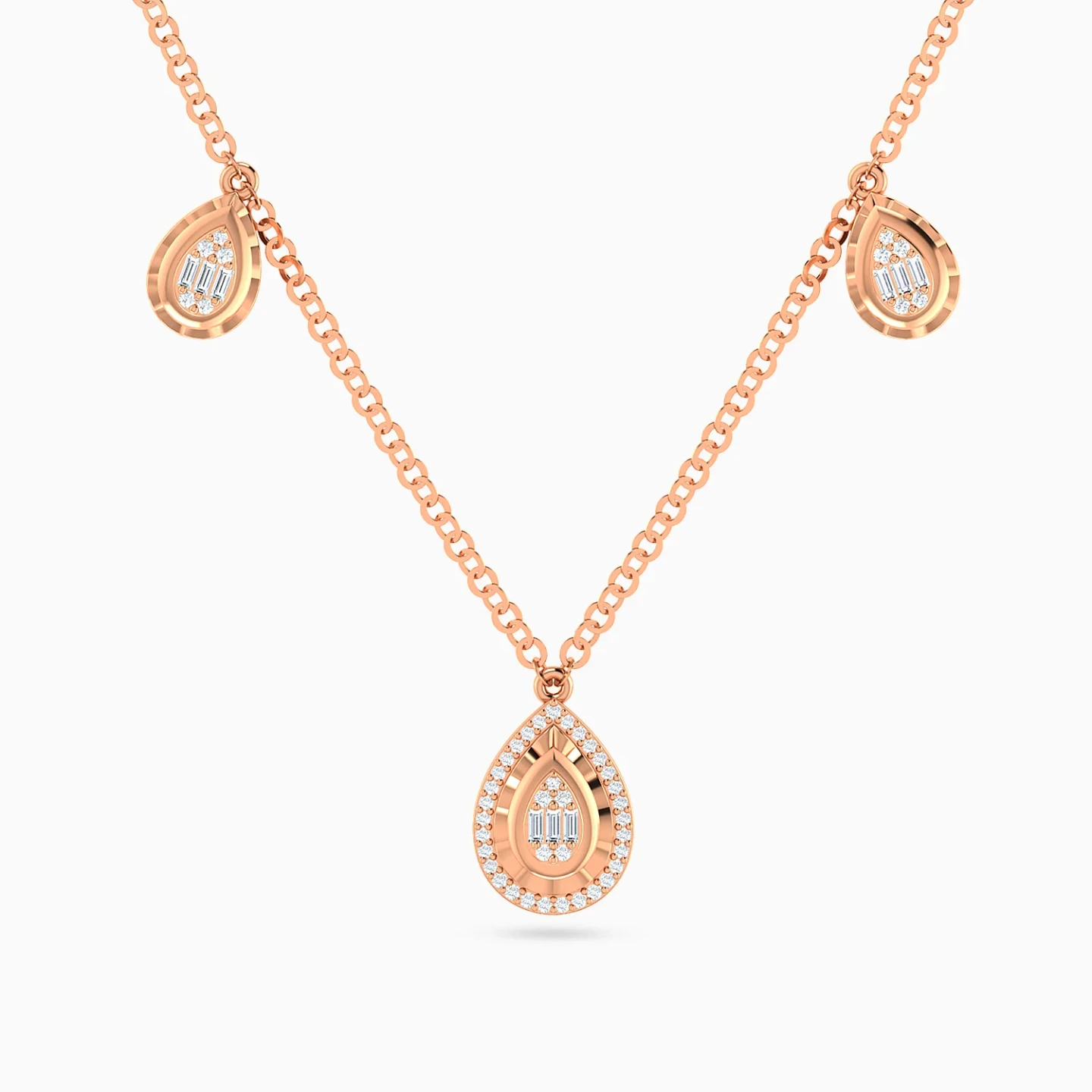 Sculpted Teardrop Charms Diamond Necklace in 18K Gold Sculpted Teardrop Charms Diamond Necklace in 18K Gold