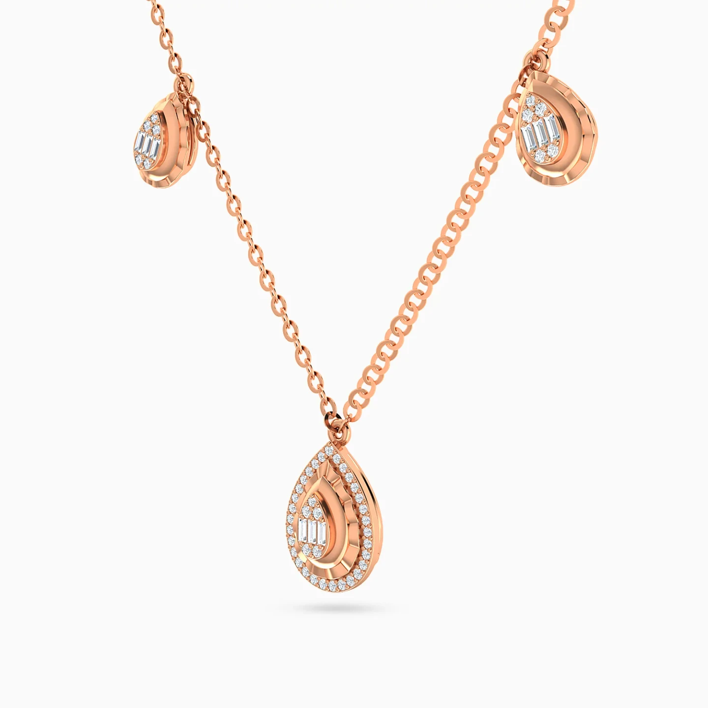 Sculpted Teardrop Charms Diamond Necklace in 18K Gold - 2 Sculpted Teardrop Charms Diamond Necklace in 18K Gold - 2