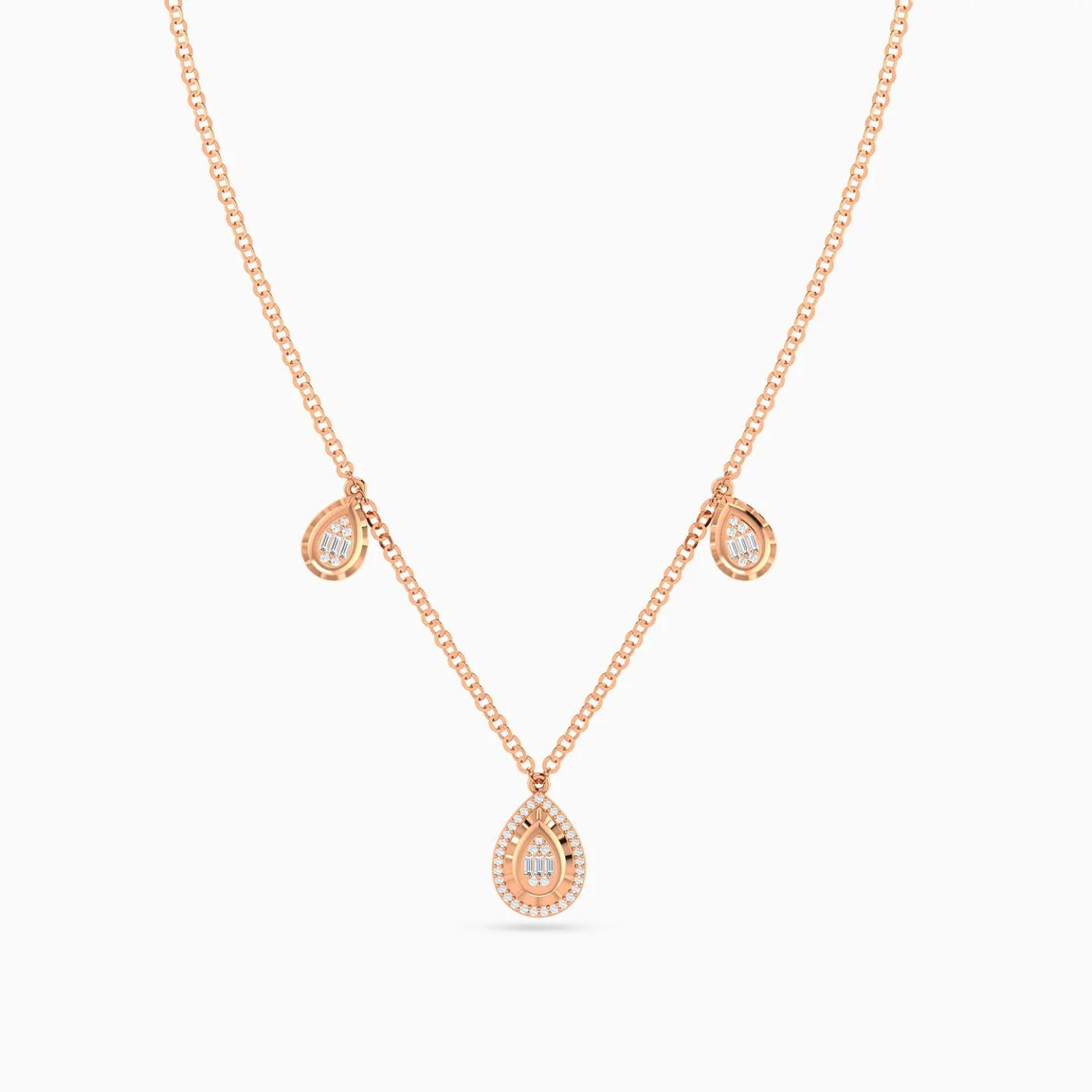Sculpted Teardrop Charms Diamond Necklace in 18K Gold - 3 Sculpted Teardrop Charms Diamond Necklace in 18K Gold - 3