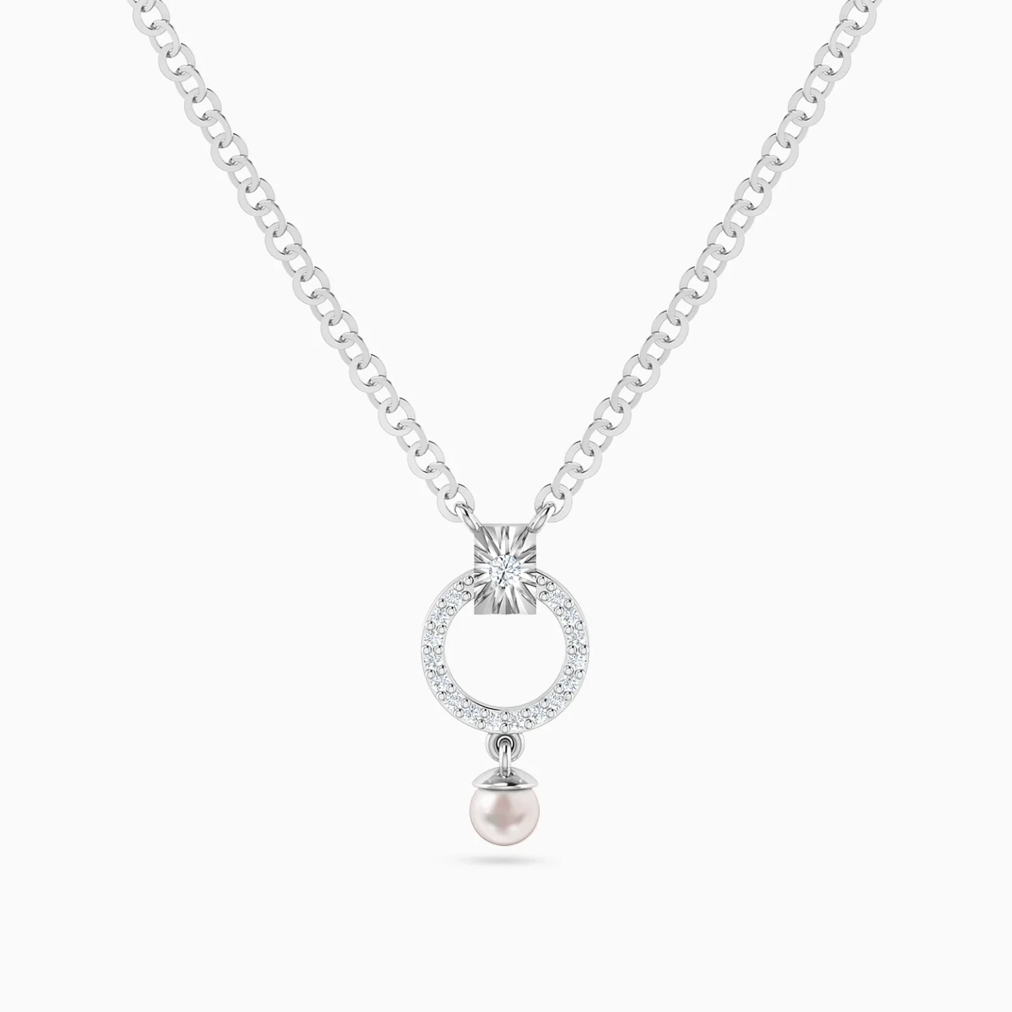 Circular Frame Pearl & Diamond Necklace in 14K Gold Circular Frame Pearl & Diamond Necklace in 14K Gold