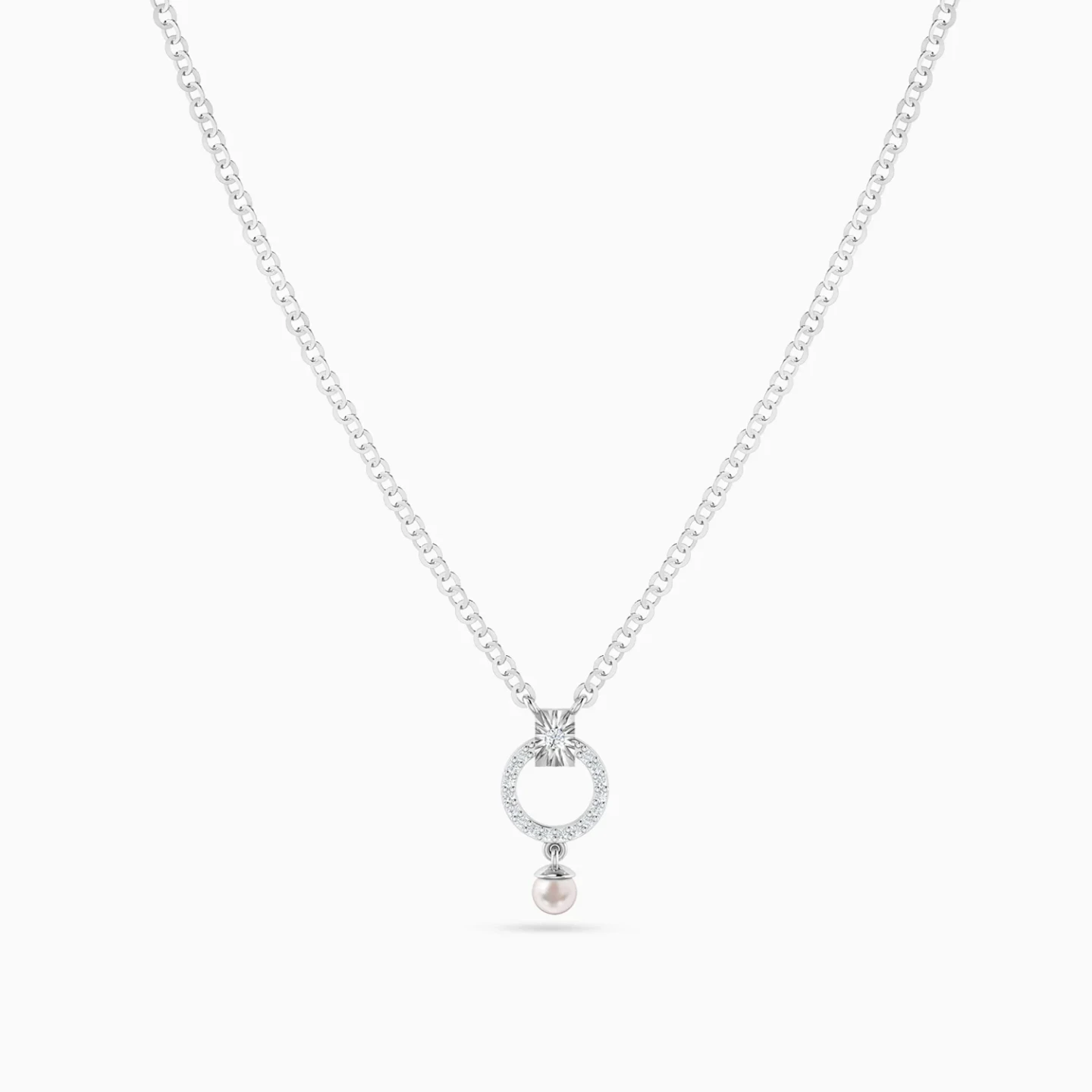 Circular Frame Pearl & Diamond Necklace in 14K Gold - 2 Circular Frame Pearl & Diamond Necklace in 14K Gold - 2
