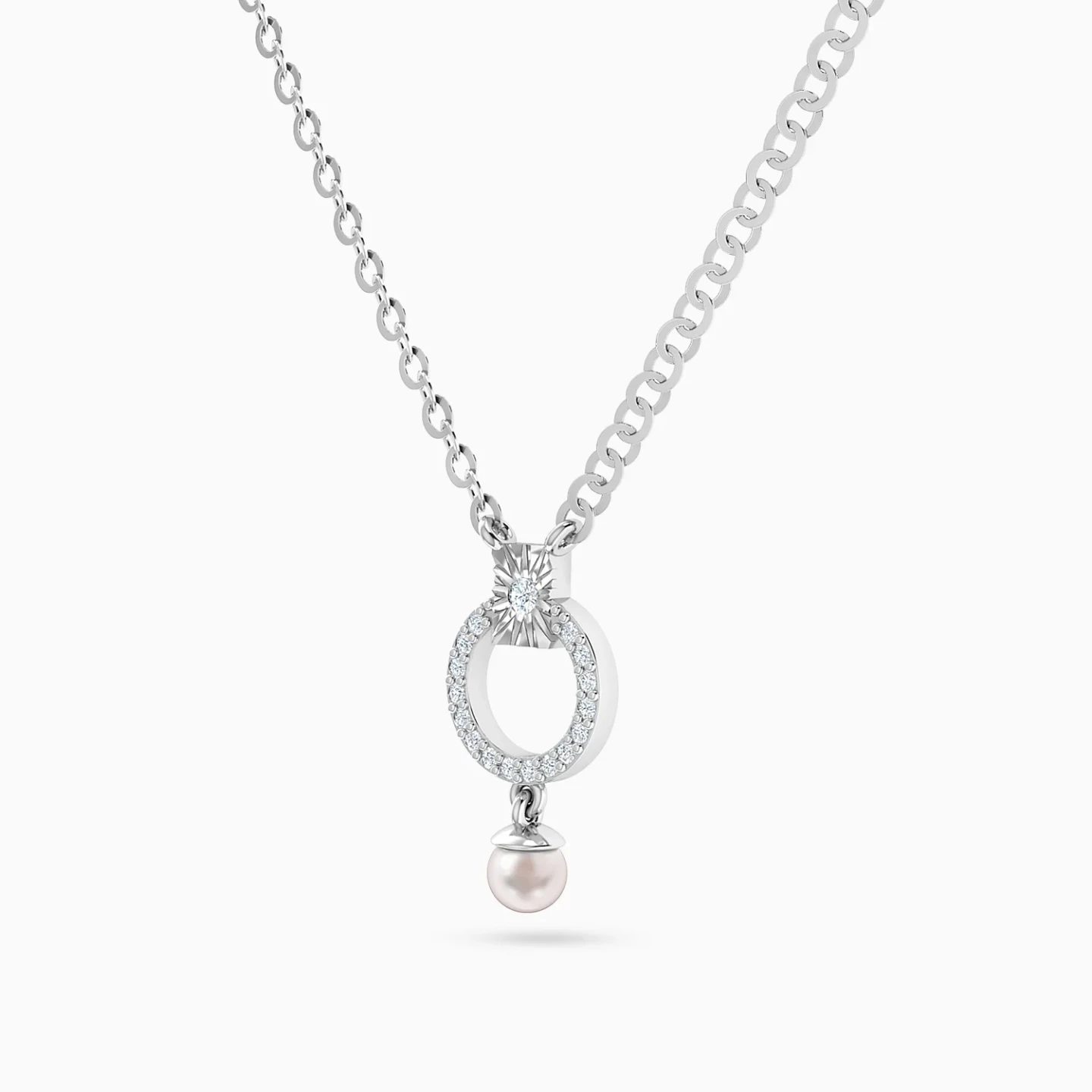 Circular Frame Pearl & Diamond Necklace in 14K Gold - 3 Circular Frame Pearl & Diamond Necklace in 14K Gold - 3