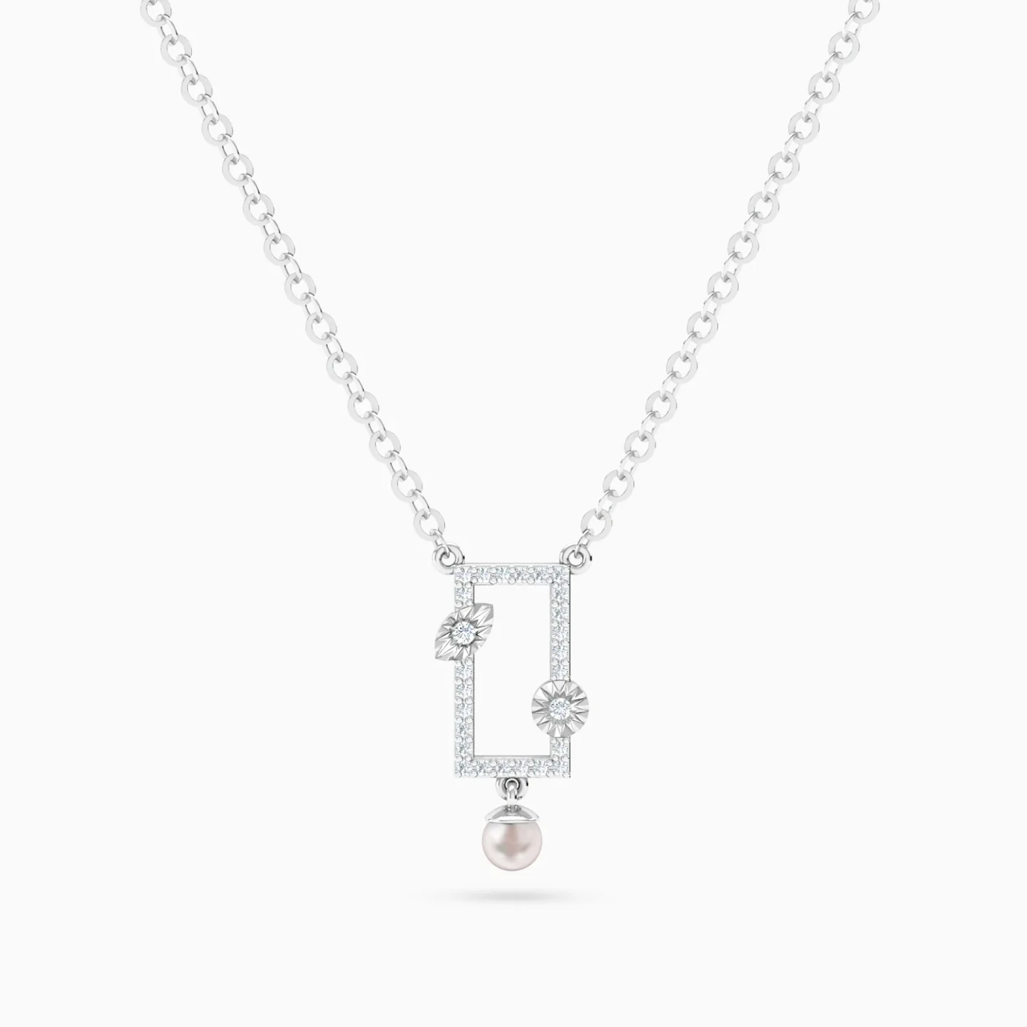 Rectangular Frame Pearl & Diamond Necklace in 14K Gold Rectangular Frame Pearl & Diamond Necklace in 14K Gold