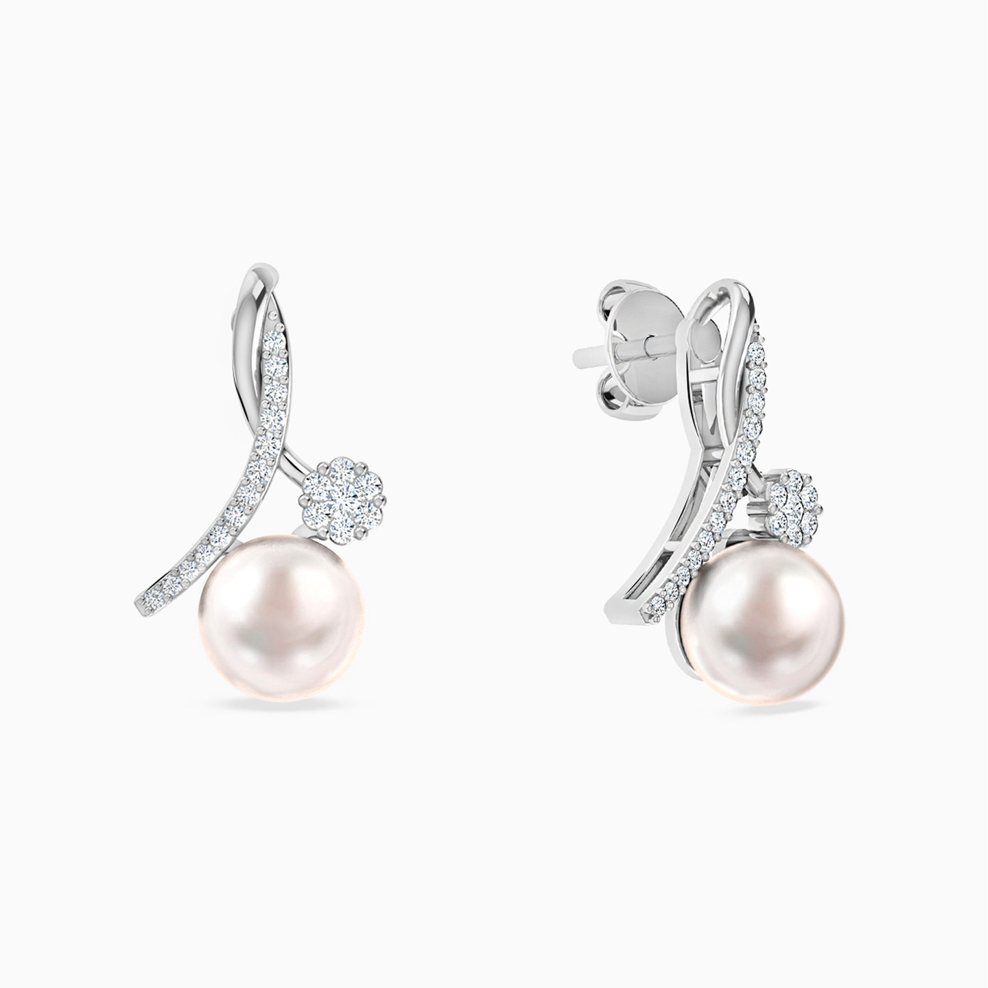 18K Gold Diamond & Pearls Drop Earrings - 2