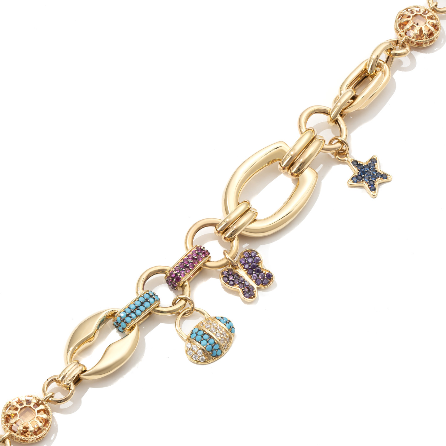 Round Colored Stones Chain Bracelet in 18K Gold