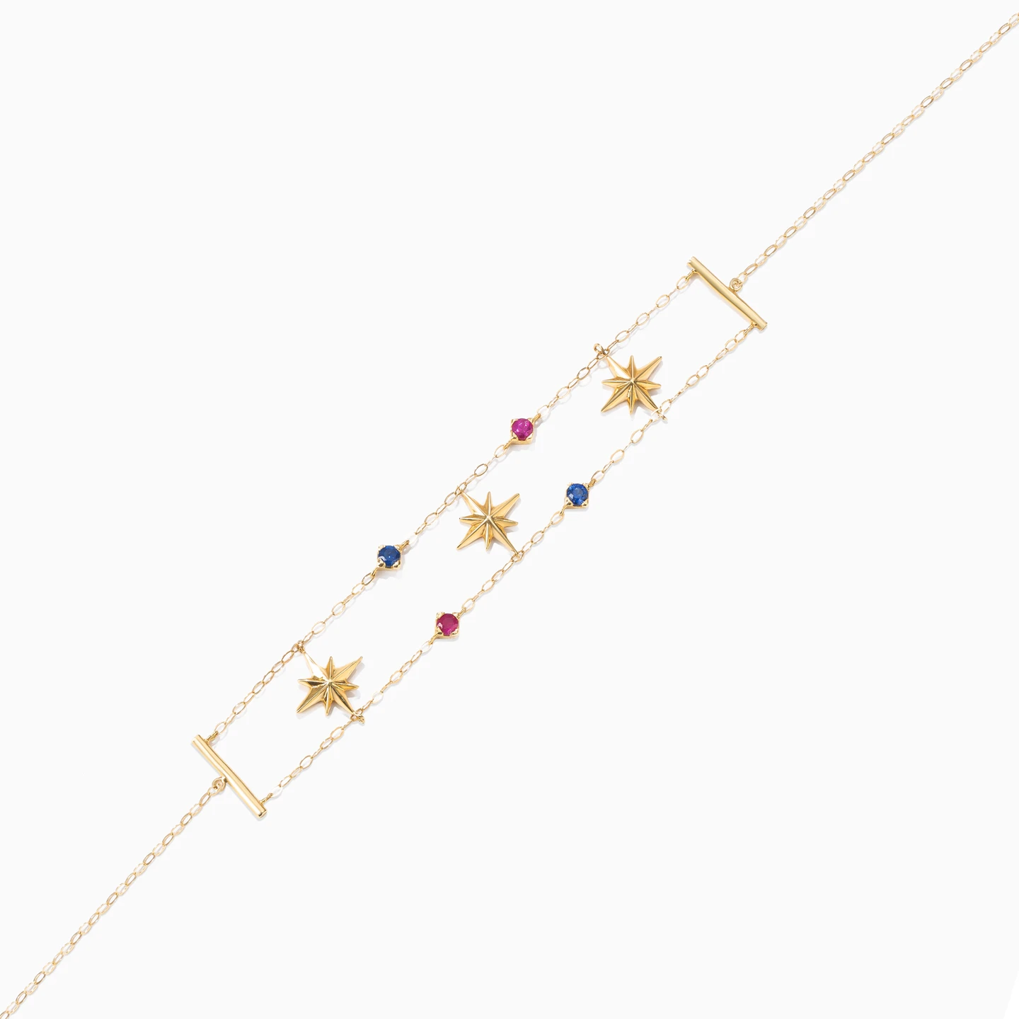 Multi-shaped Colored Stones Chain Bracelet in 18K Gold - 2 Multi-shaped Colored Stones Chain Bracelet in 18K Gold - 2