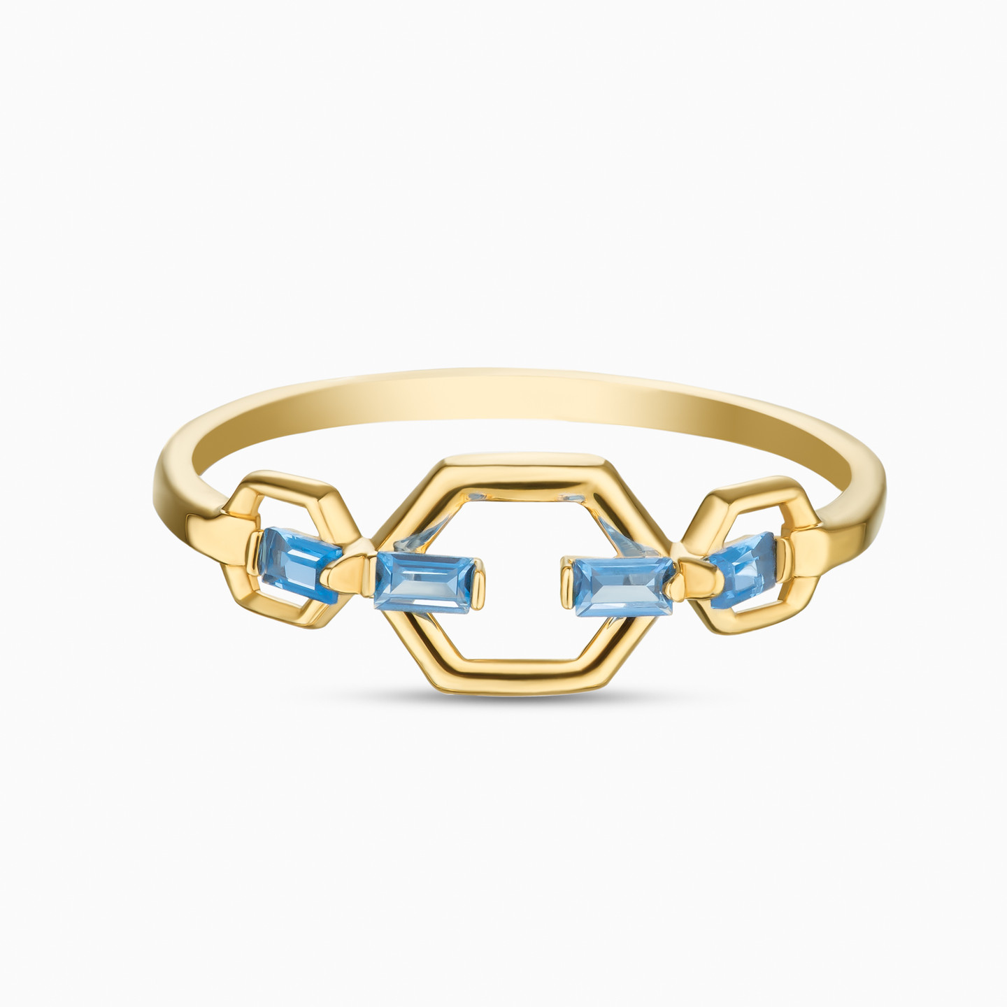 Hexagon Blue Stones Ring in 14K Gold Hexagon Blue Stones Ring in 14K Gold