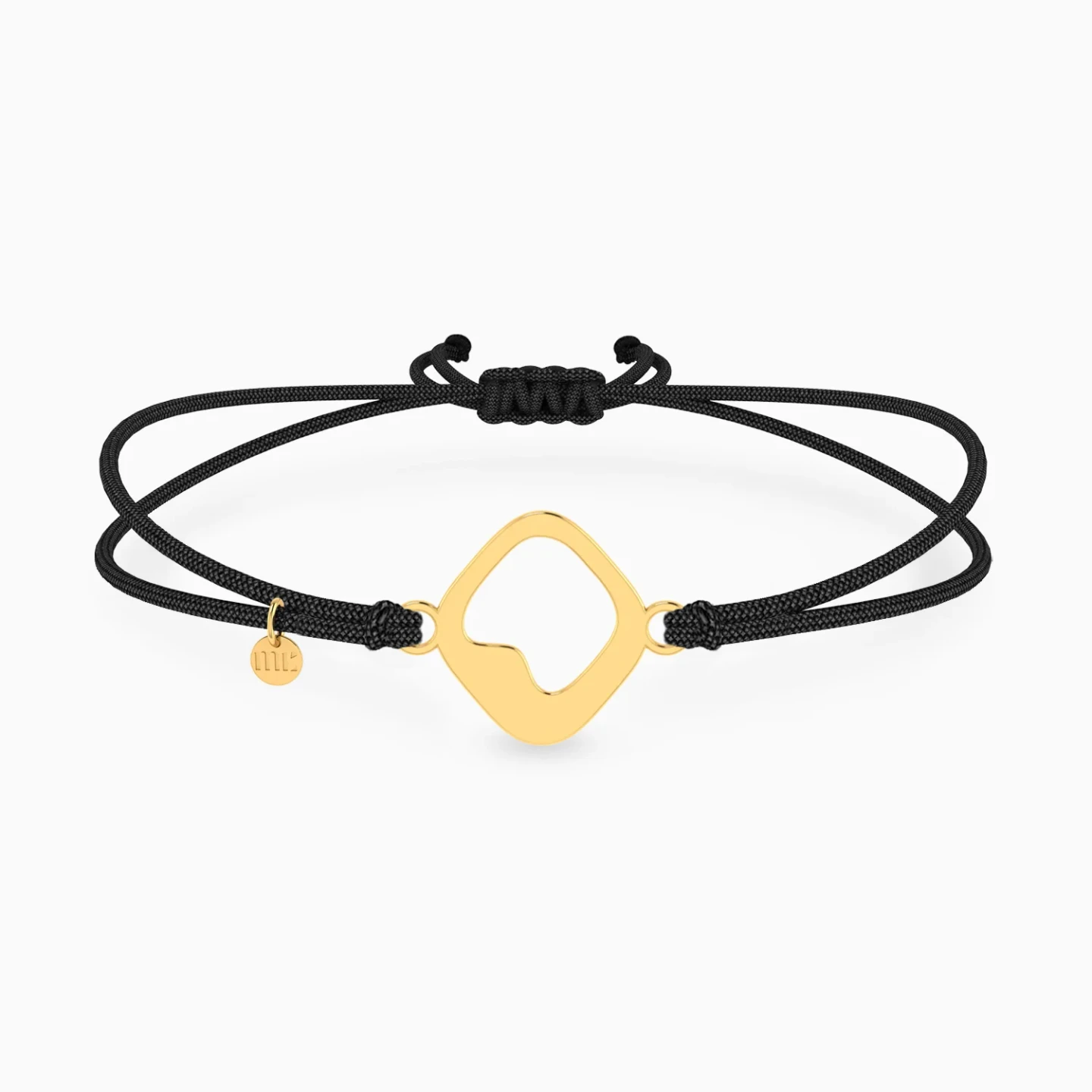 Tilted Square Open Link Black Cord Bracelet in 9K Gold Tilted Square Open Link Black Cord Bracelet in 9K Gold