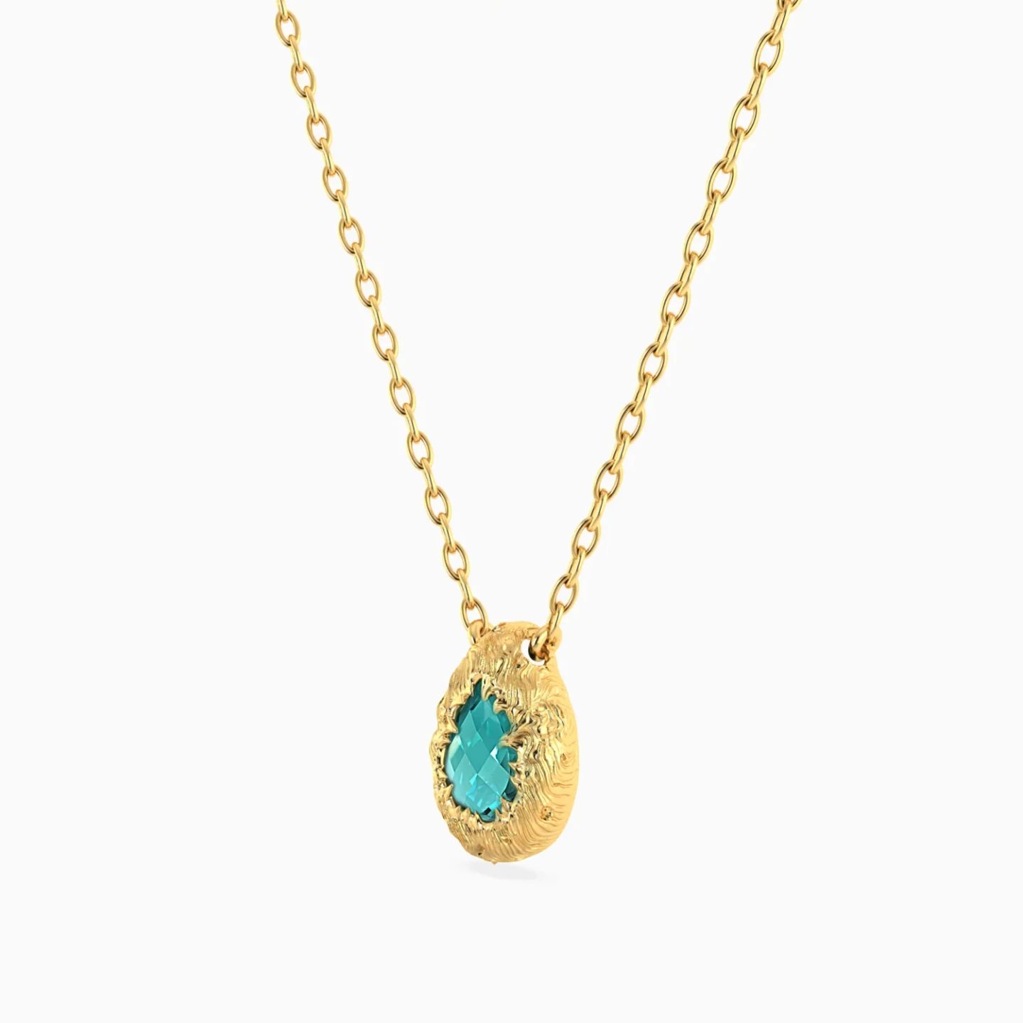 Oval Turquoise Stone Necklace in 9K Gold - 2 Oval Turquoise Stone Necklace in 9K Gold - 2