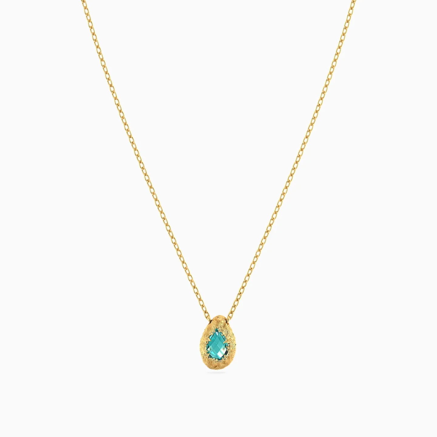 Oval Turquoise Stone Necklace in 9K Gold - 3 Oval Turquoise Stone Necklace in 9K Gold - 3