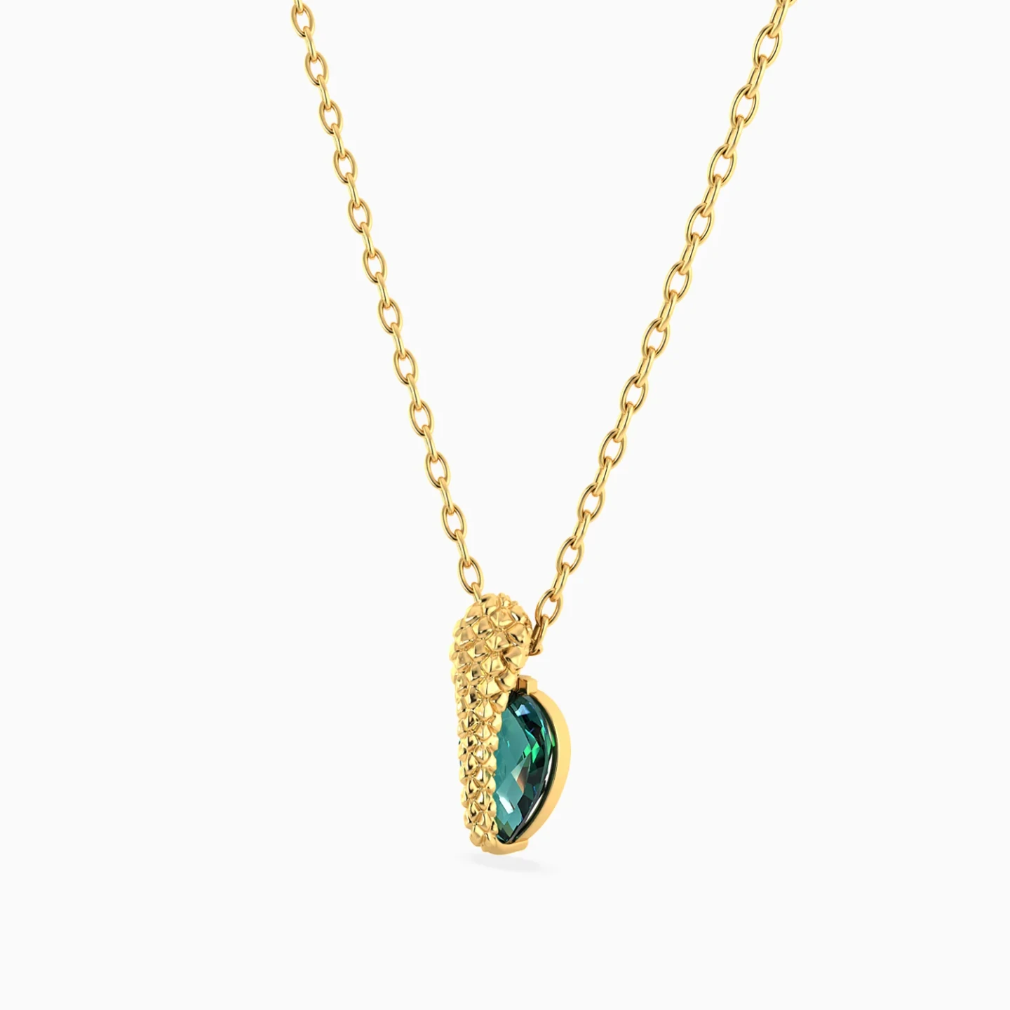 Snake Pear Green Stone Necklace in 9K Gold - 2 Snake Pear Green Stone Necklace in 9K Gold - 2