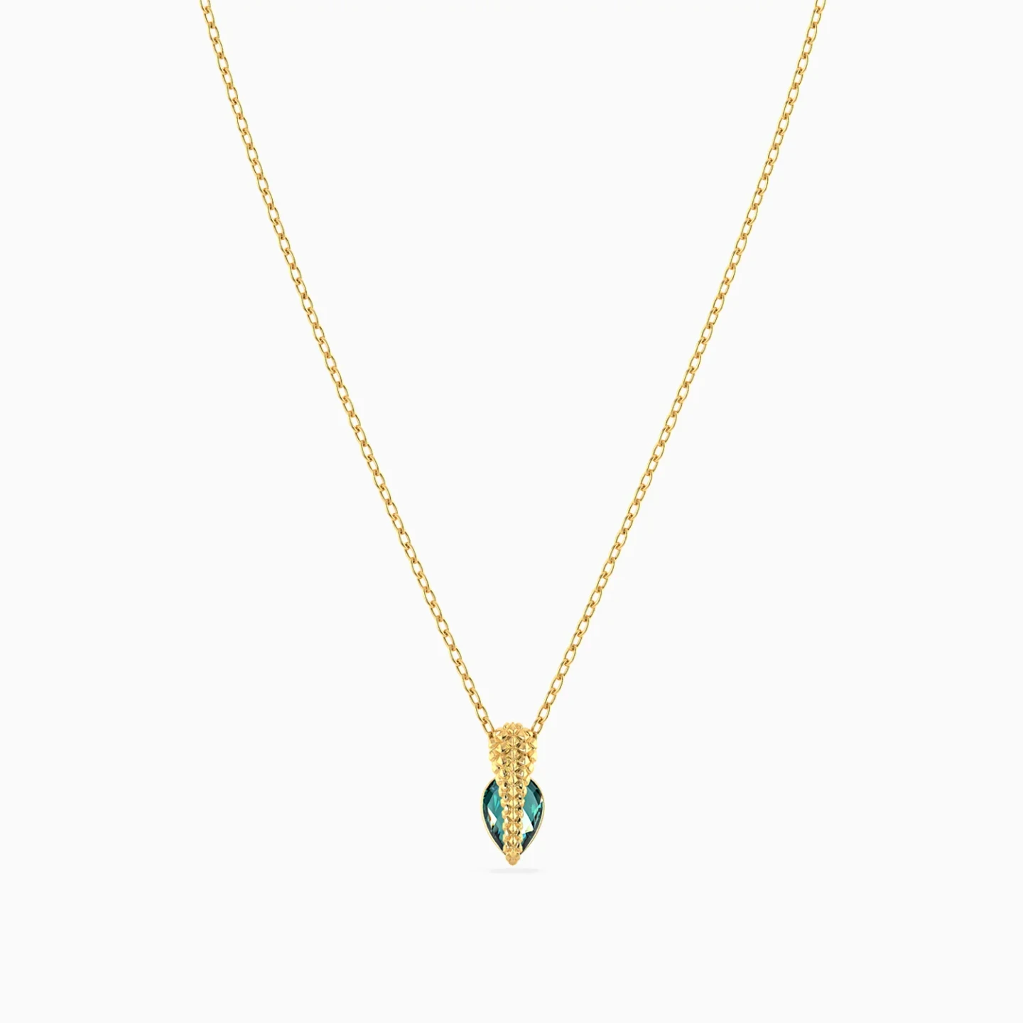 Snake Pear Green Stone Necklace in 9K Gold - 3 Snake Pear Green Stone Necklace in 9K Gold - 3