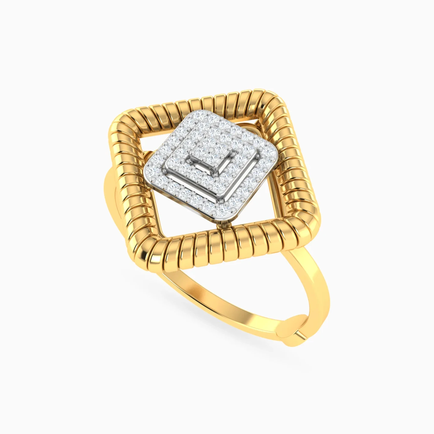 Layered Square Diamond Ring in 18K Gold - 3 Layered Square Diamond Ring in 18K Gold - 3