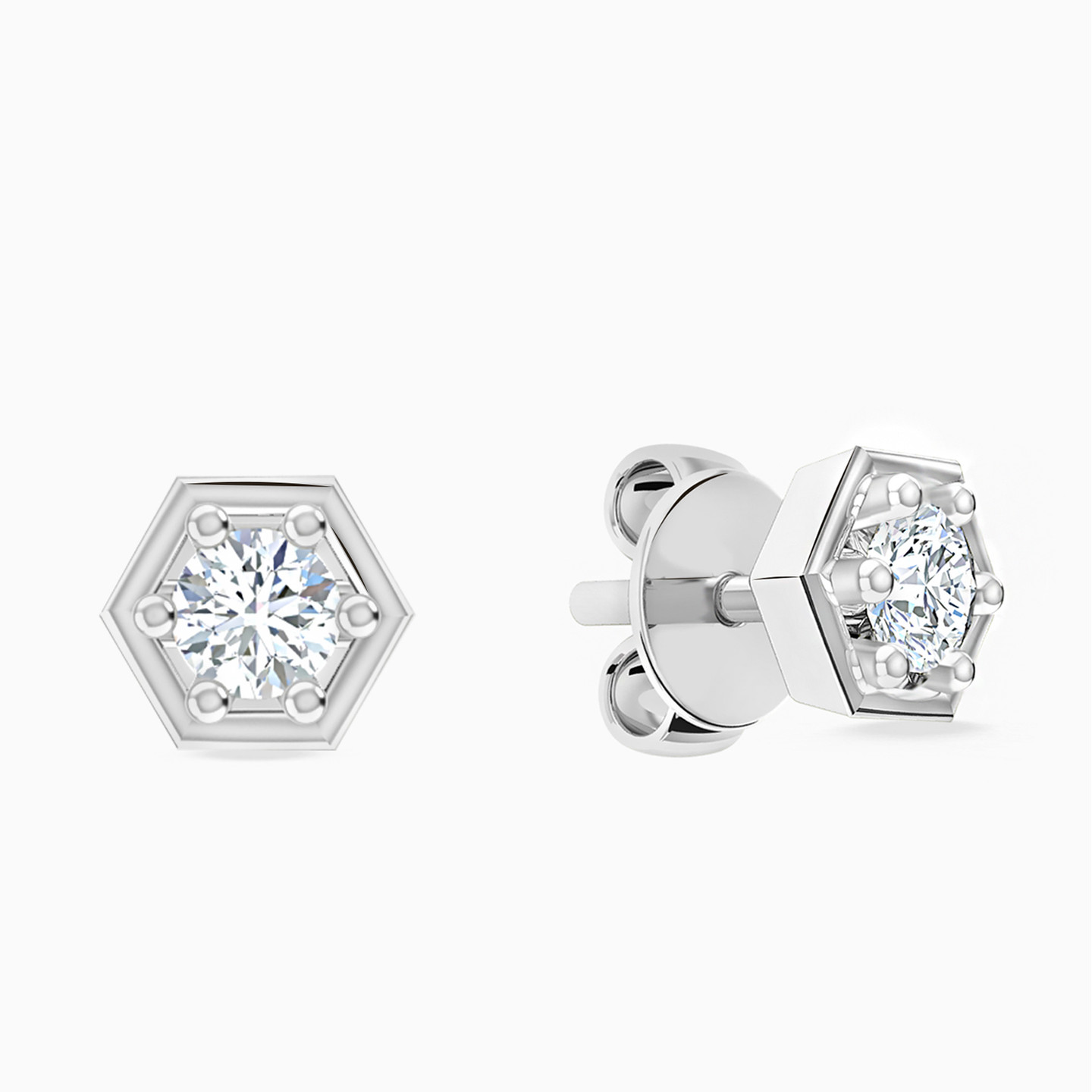 18K Gold Diamond Stud Earrings - 2