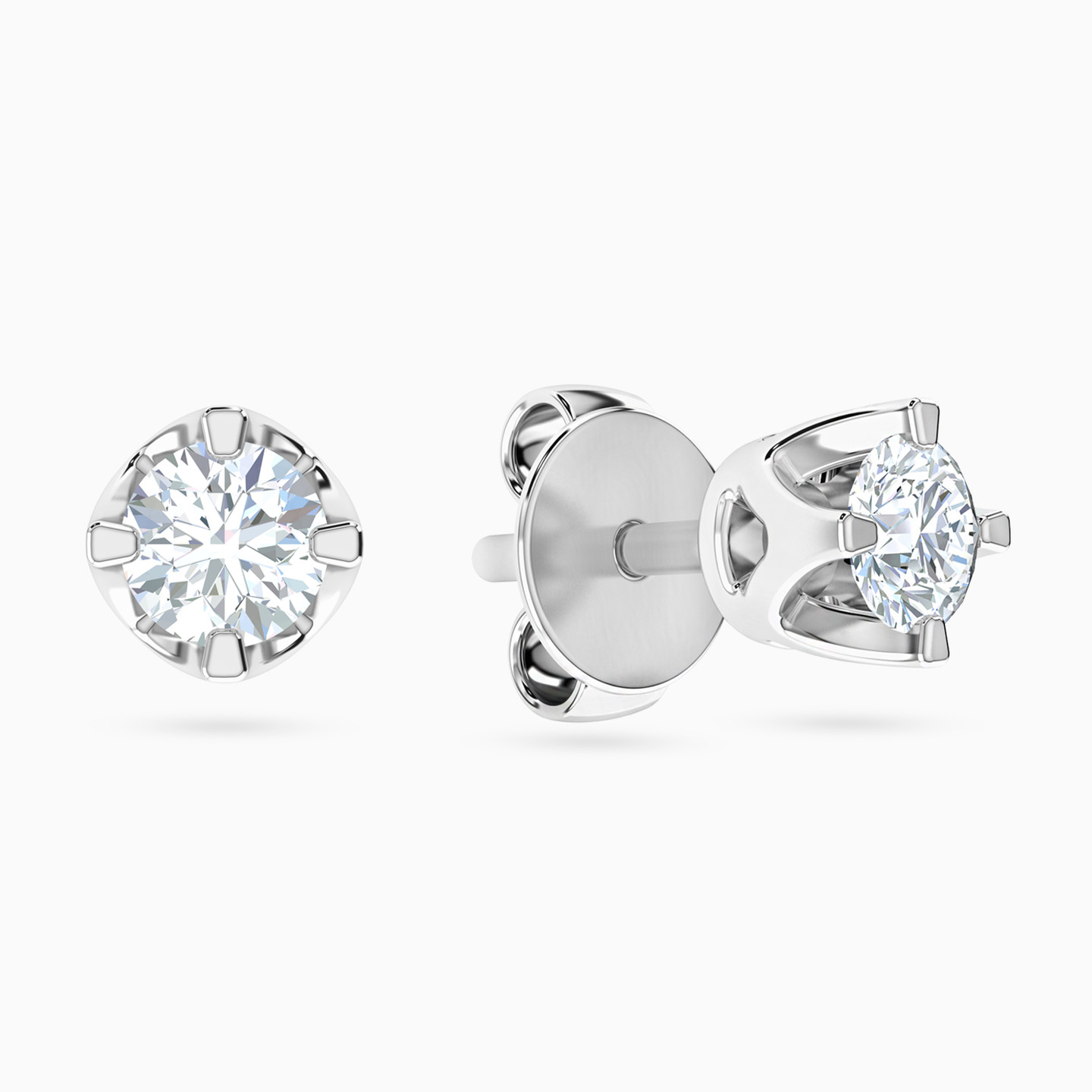 18K Gold Diamond Stud Earrings - 2