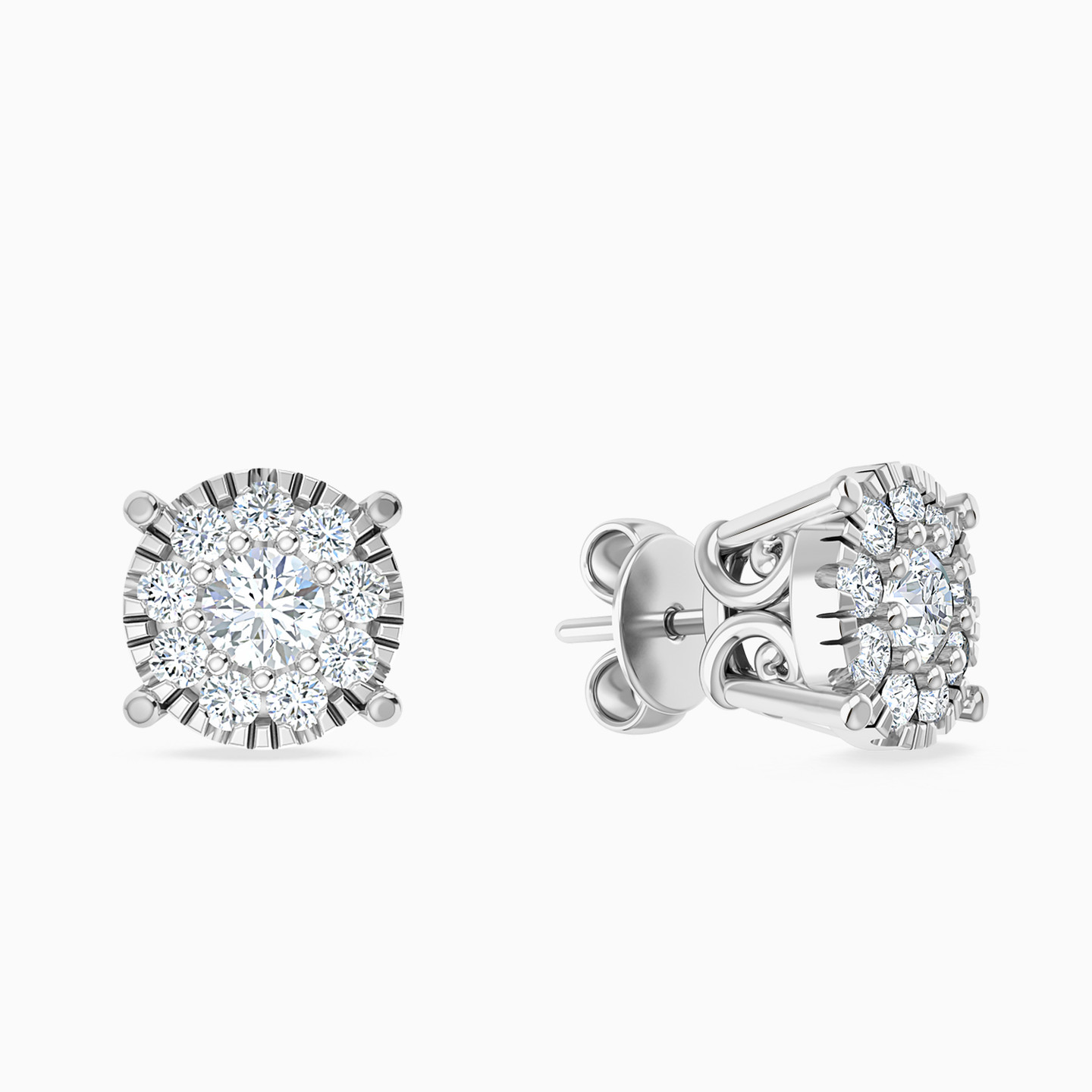 18K Gold Diamond Stud Earrings - 2