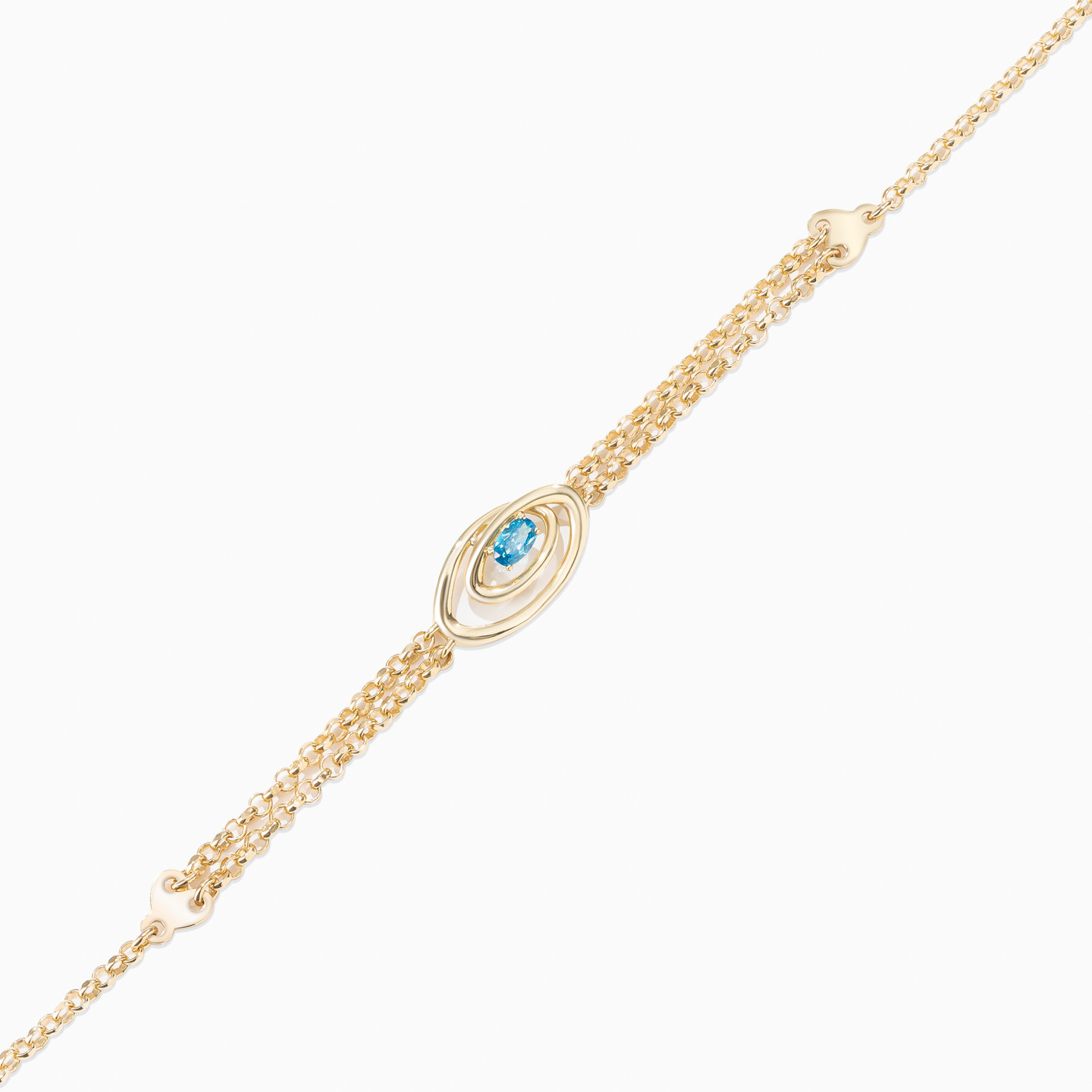 Open Oval Frames Blue Stone Chain Bracelet in 18K Gold - 2 Open Oval Frames Blue Stone Chain Bracelet in 18K Gold - 2