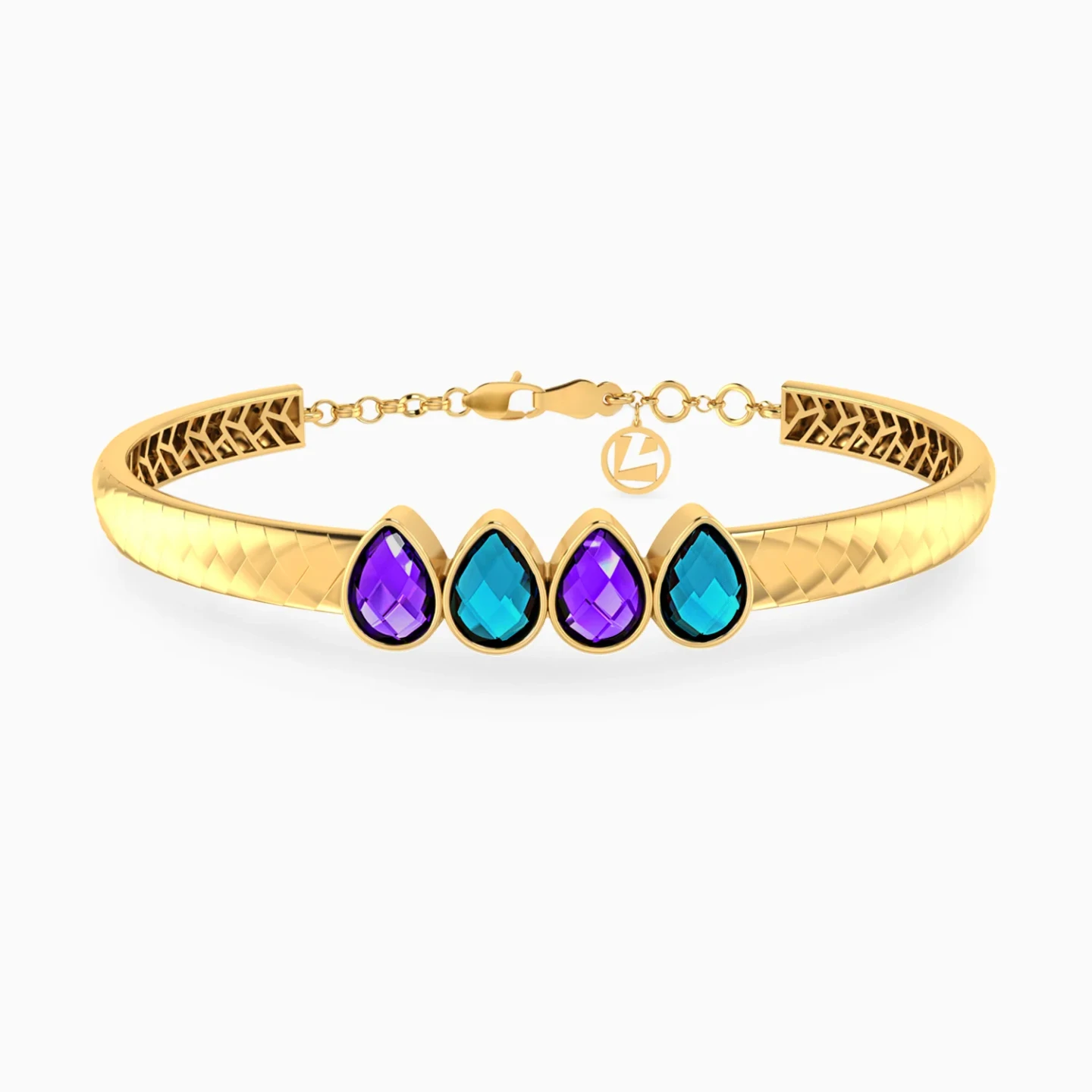 Four Pear Colored Stones Bangle in 18K Gold Four Pear Colored Stones Bangle in 18K Gold