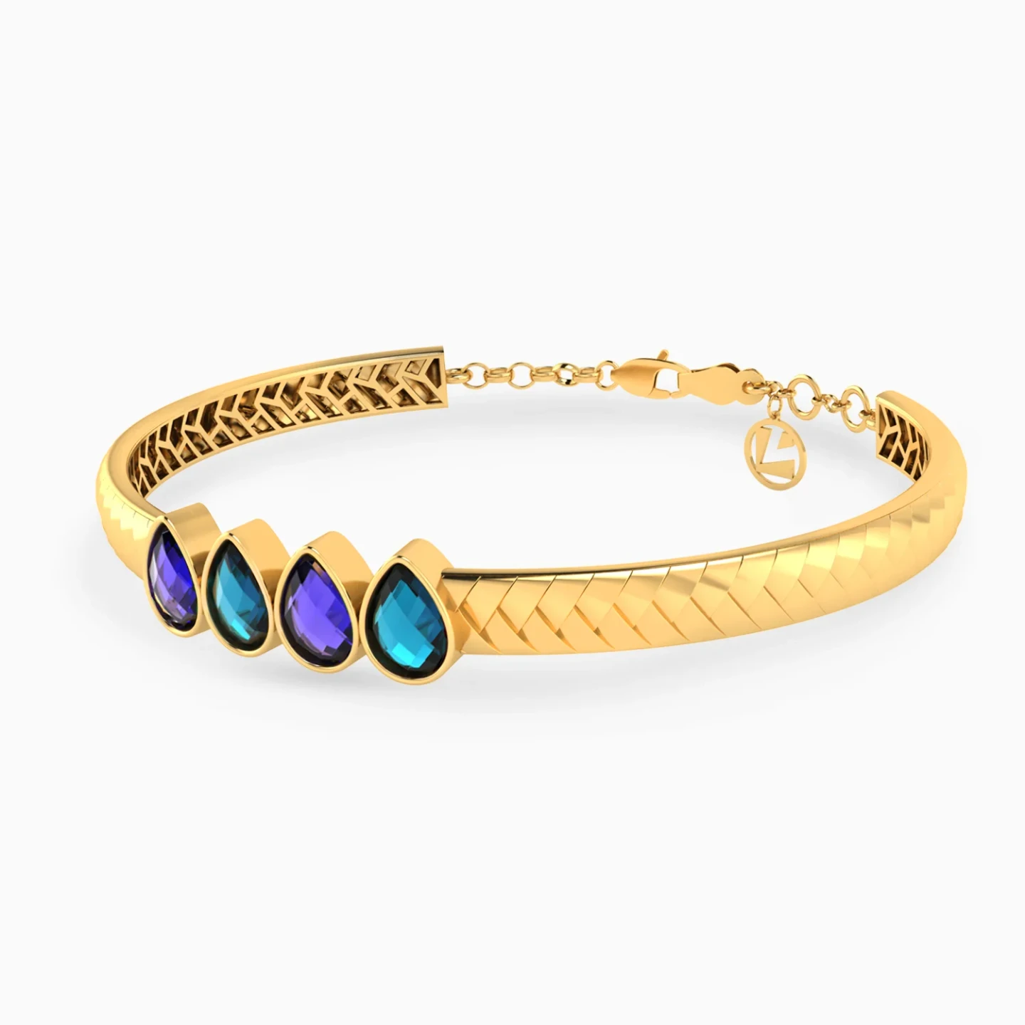 Four Pear Colored Stones Bangle in 18K Gold - 3 Four Pear Colored Stones Bangle in 18K Gold - 3