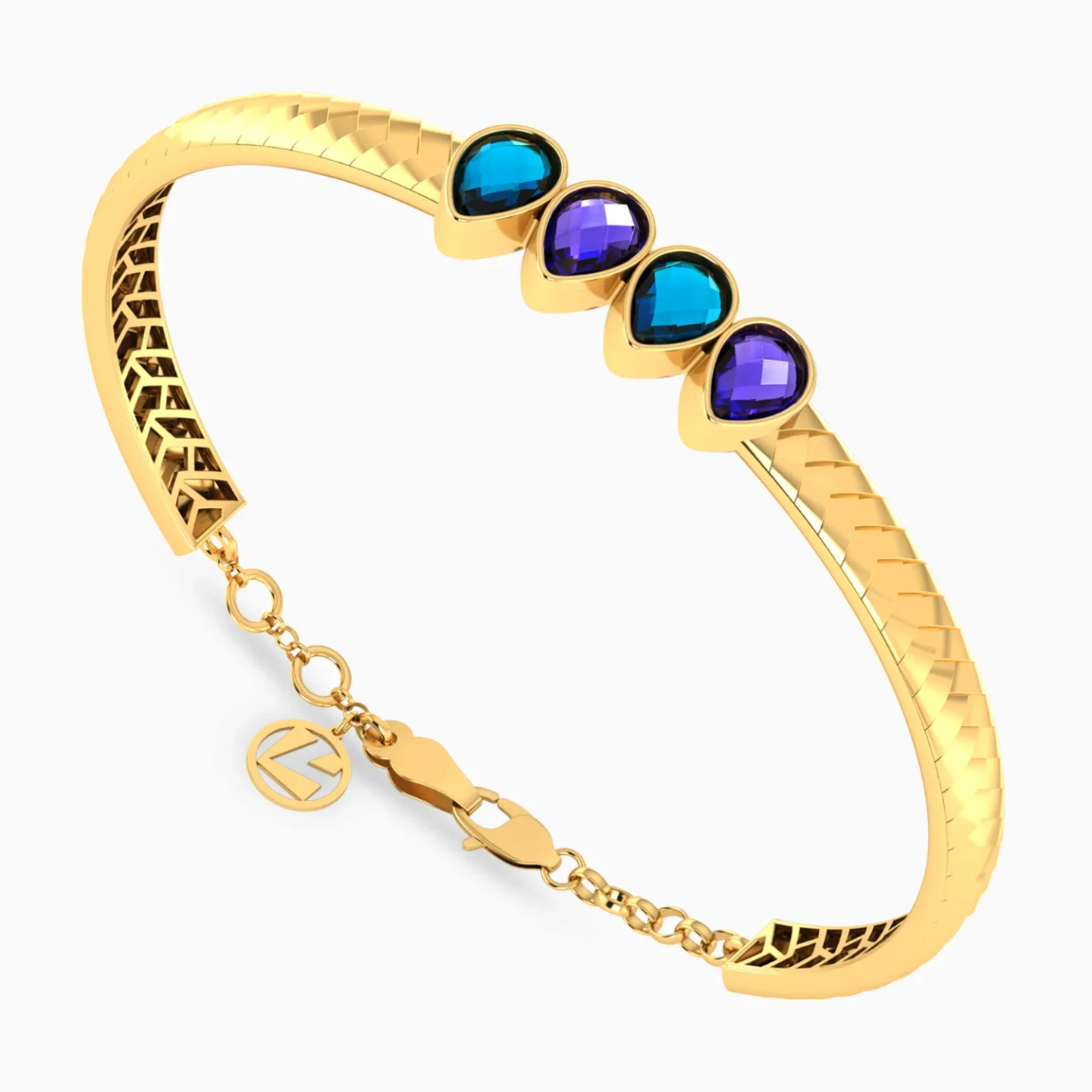 Four Pear Colored Stones Bangle in 18K Gold - 4 Four Pear Colored Stones Bangle in 18K Gold - 4