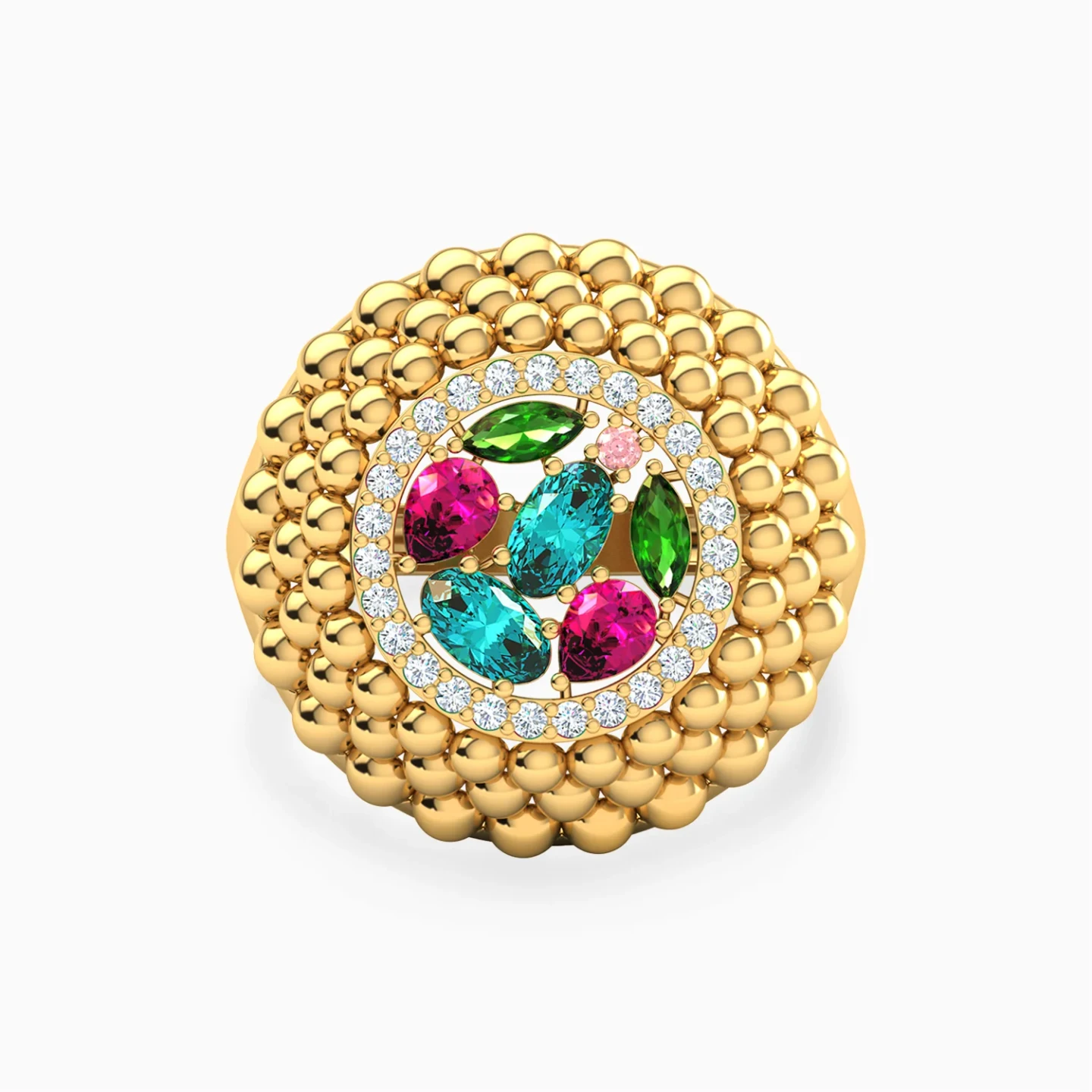Beads & Marquise Colored Stones Ring in 18K Gold