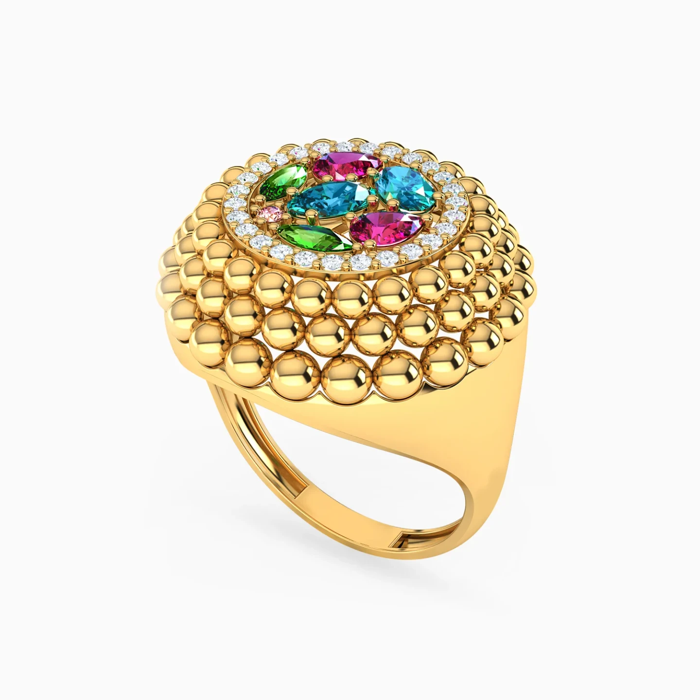 Beads & Marquise Colored Stones Ring in 18K Gold