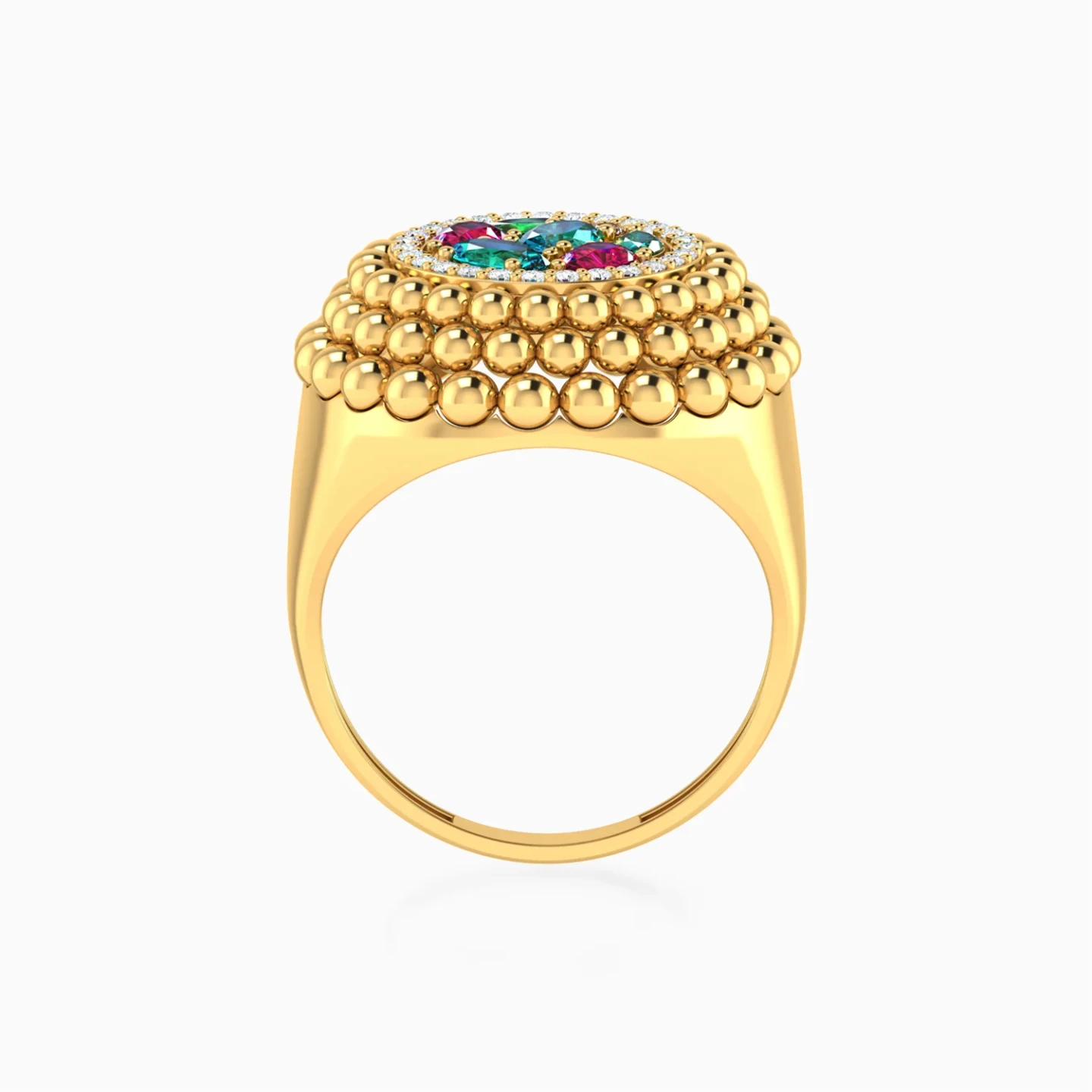 Beads & Marquise Colored Stones Ring in 18K Gold