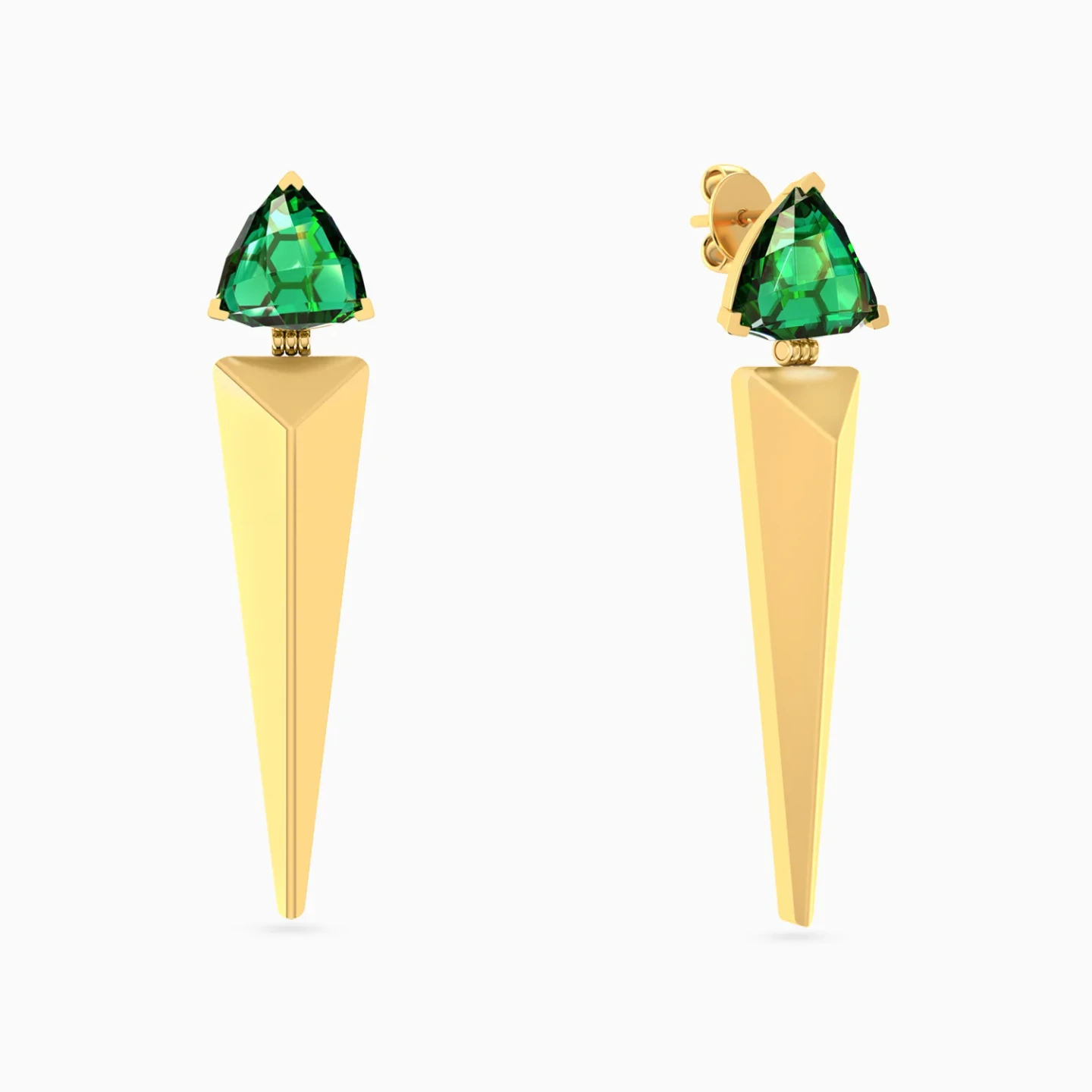 Tapered Spikes Green Stone Earrings in 18K Gold Tapered Spikes Green Stone Earrings in 18K Gold