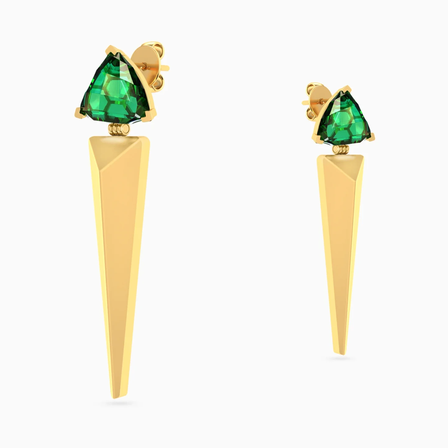 Tapered Spikes Green Stone Earrings in 18K Gold - 4 Tapered Spikes Green Stone Earrings in 18K Gold - 4