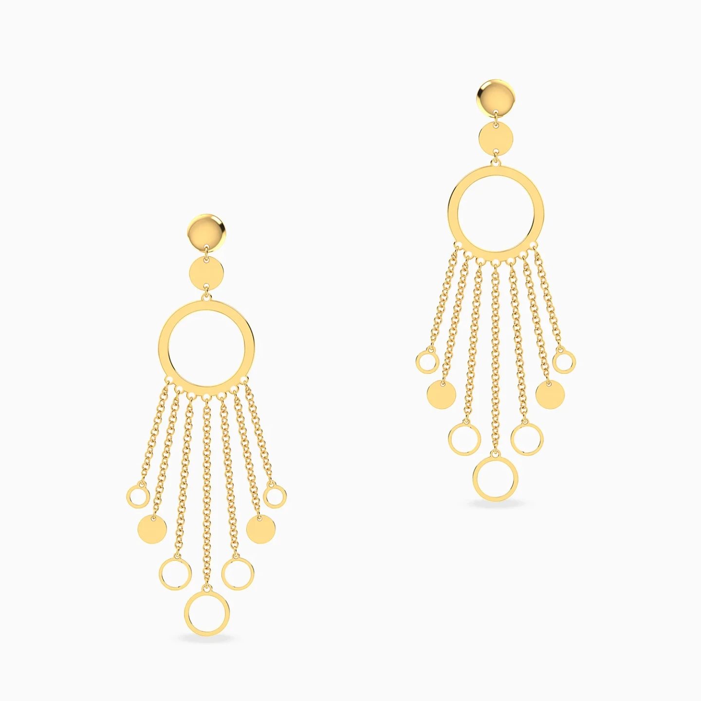 Open Circle & Chains Chandelier Earrings in 18K Gold - 3 Open Circle & Chains Chandelier Earrings in 18K Gold - 3