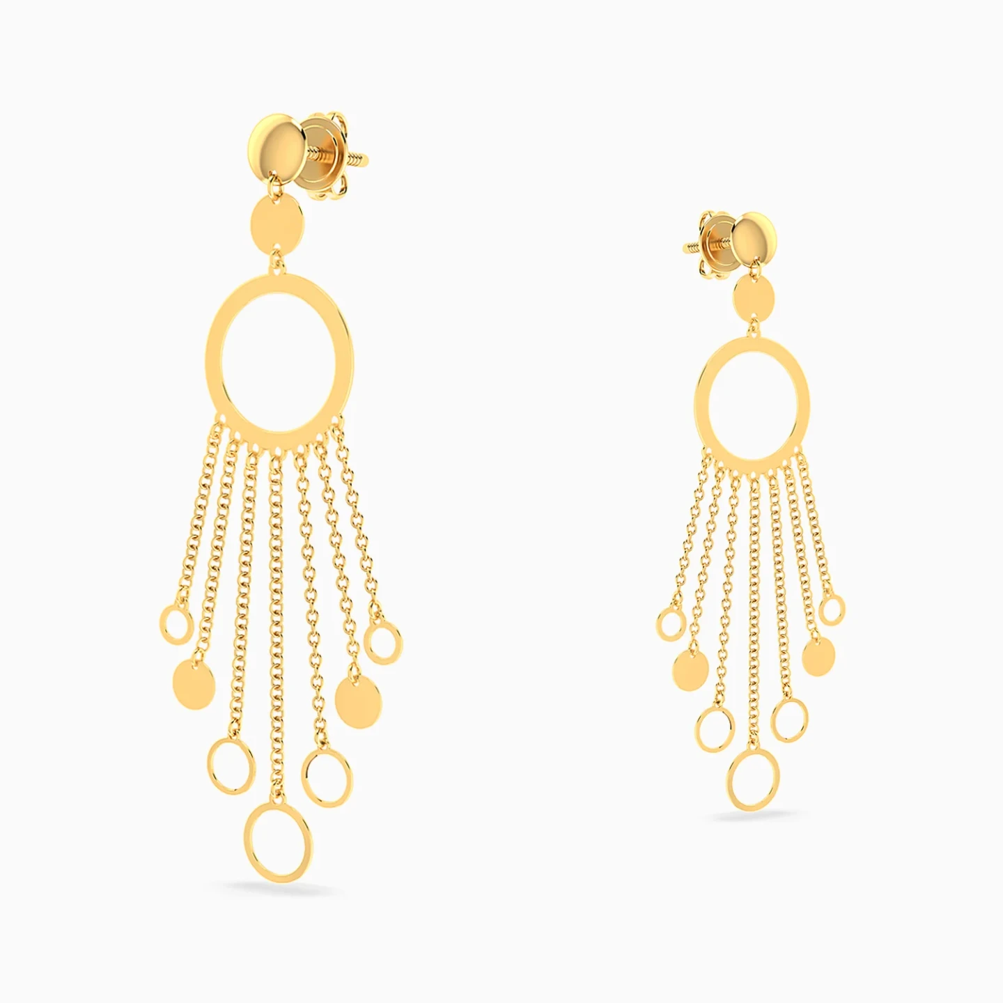 Open Circle & Chains Chandelier Earrings in 18K Gold - 4 Open Circle & Chains Chandelier Earrings in 18K Gold - 4