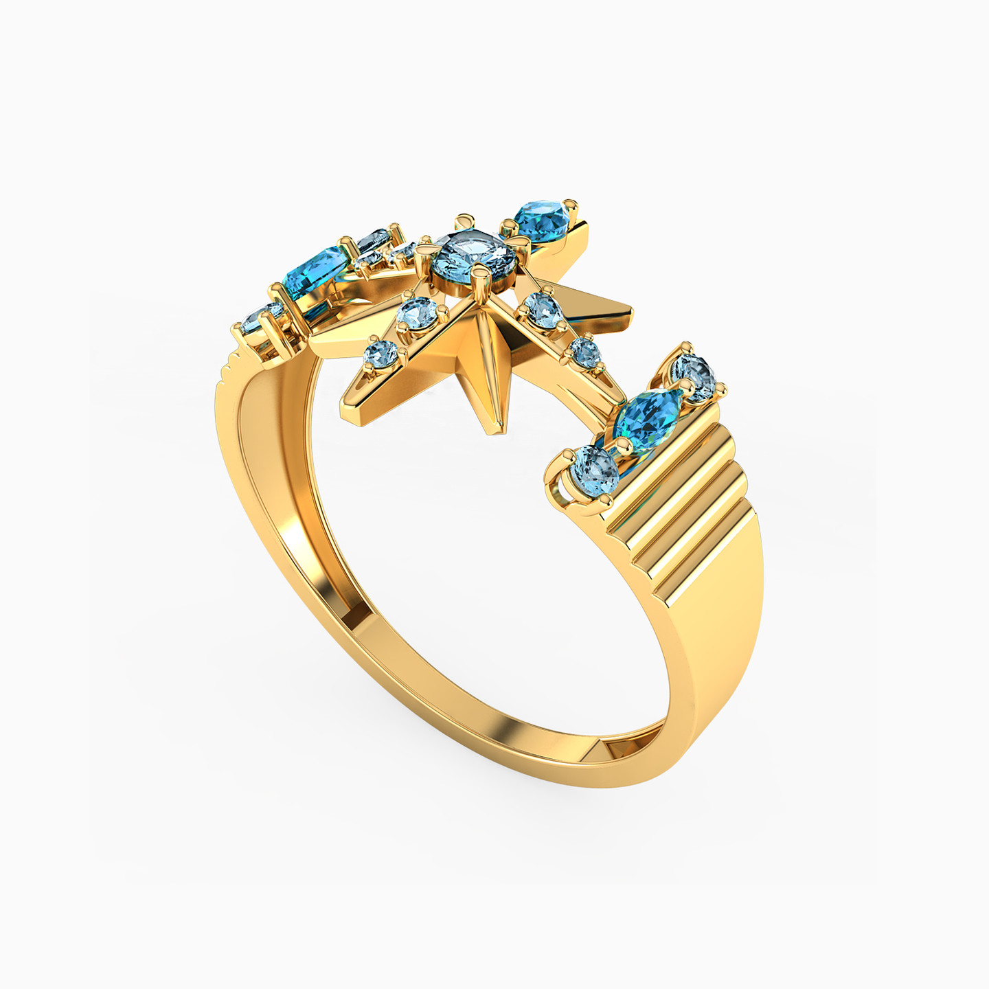 Star Colored Stones Ring in 18K Gold - 2 Star Colored Stones Ring in 18K Gold - 2