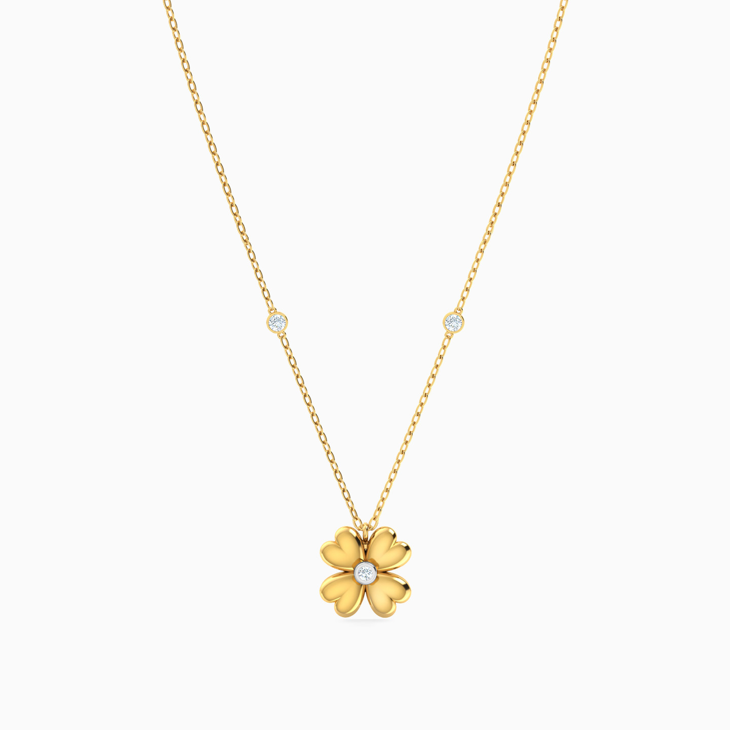 Flower Diamonds Necklace In 18K Gold - 3 Flower Diamonds Necklace In 18K Gold - 3