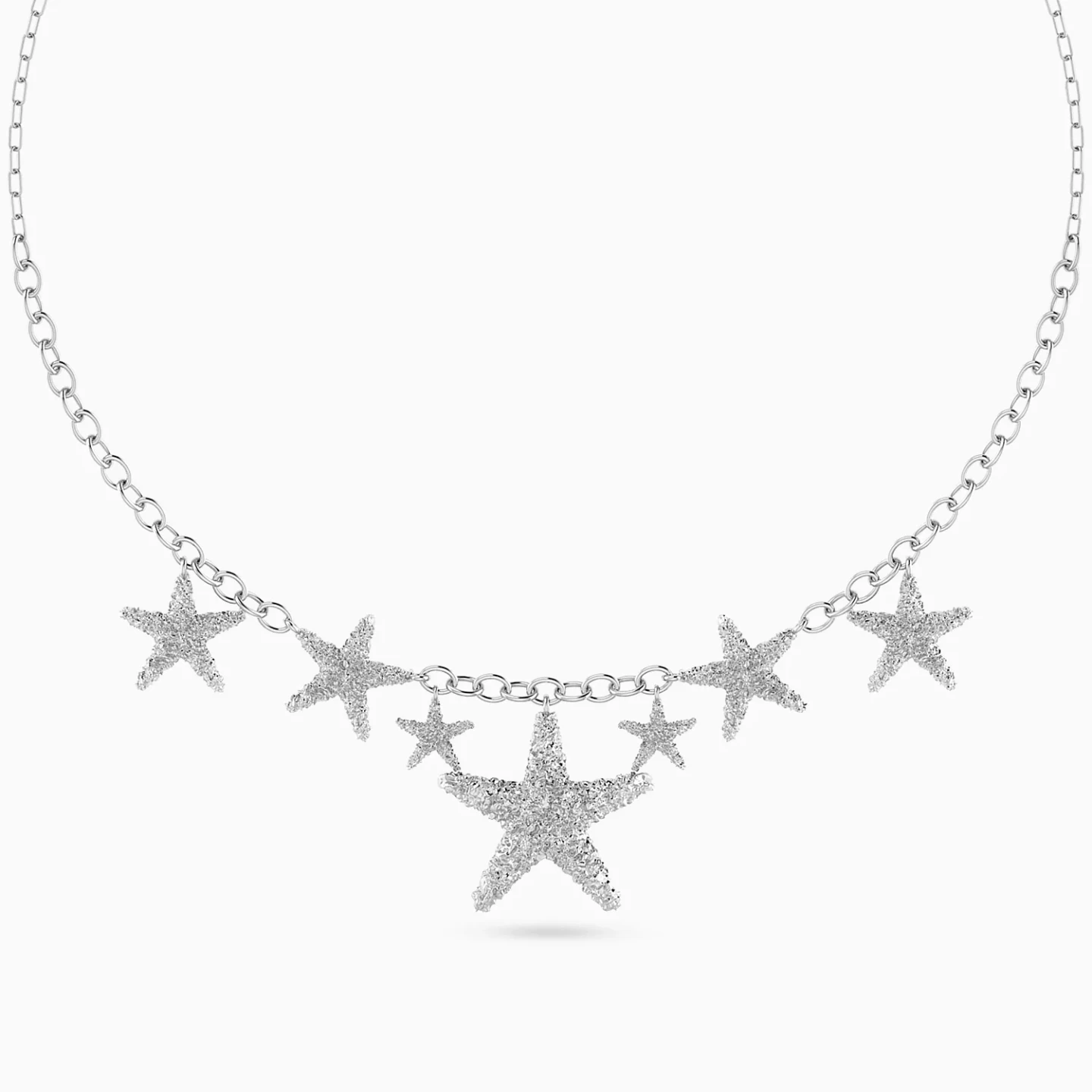 Graduating Starfish Charms Necklace in Silver Graduating Starfish Charms Necklace in Silver