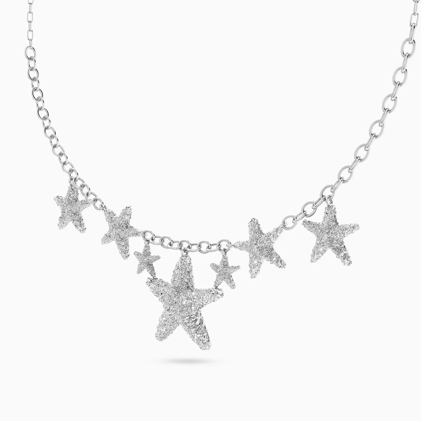 Graduating Starfish Charms Necklace in Silver - 2 Graduating Starfish Charms Necklace in Silver - 2