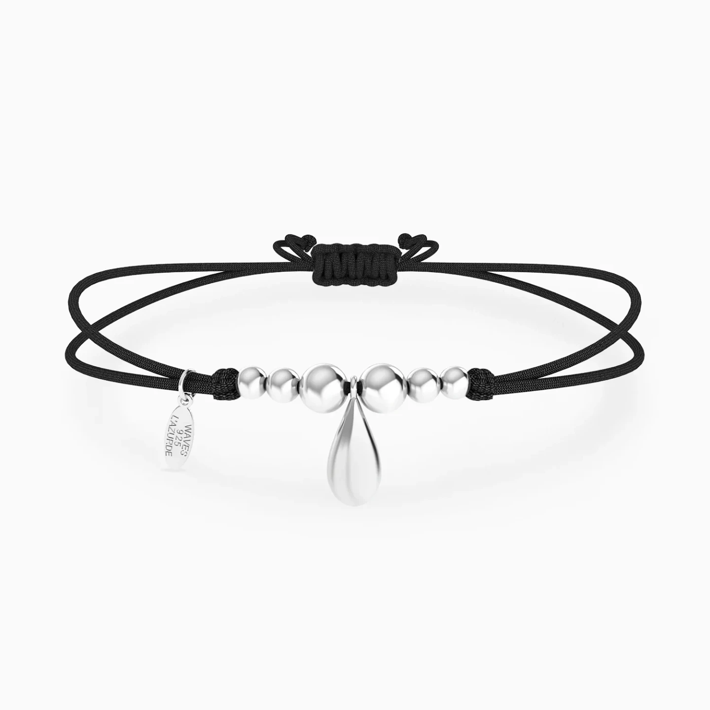 Teardrop & Graduating Spheres Black Cord Bracelet in Silver Teardrop & Graduating Spheres Black Cord Bracelet in Silver