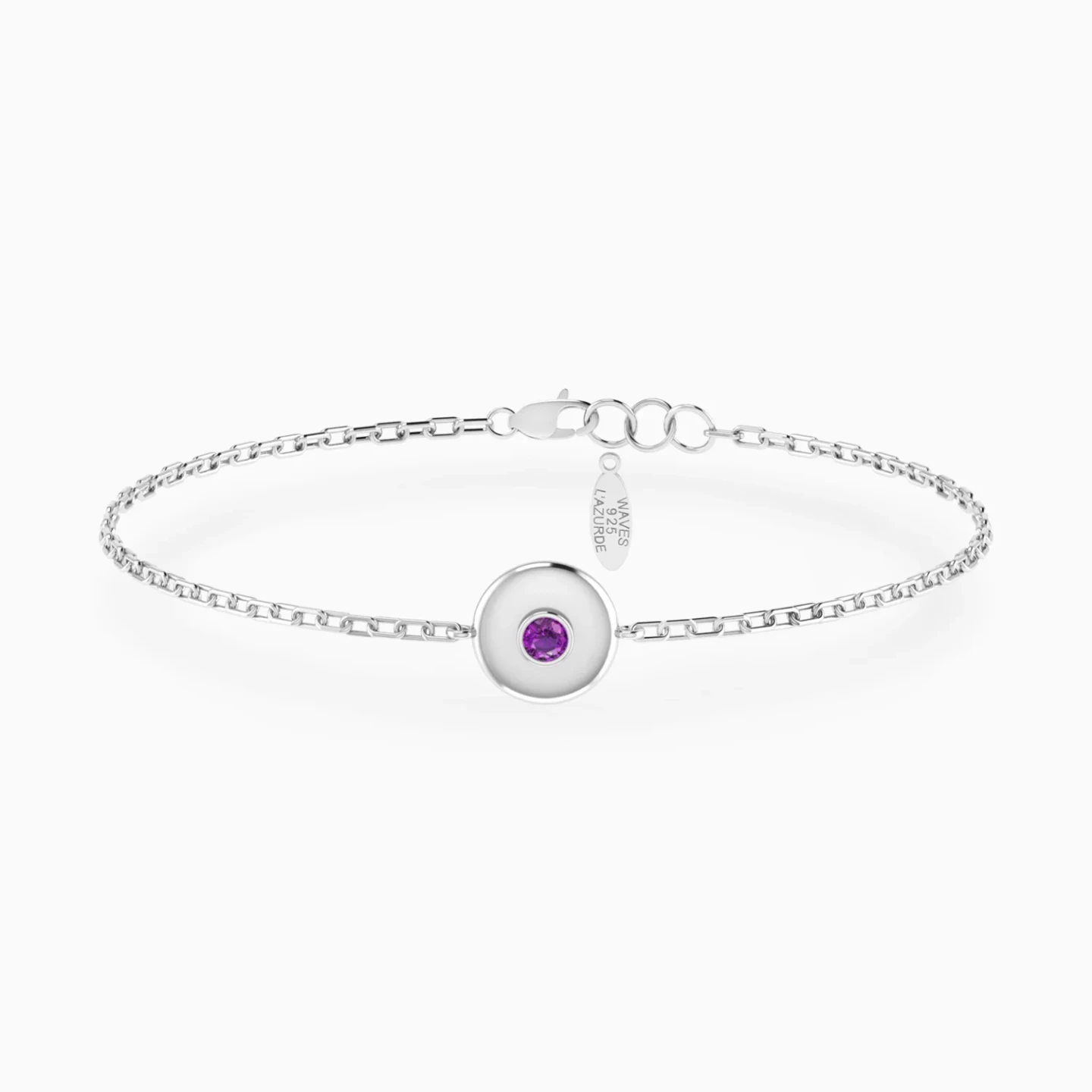 Round Light Purple Stone Chain Bracelet in Silver Round Light Purple Stone Chain Bracelet in Silver