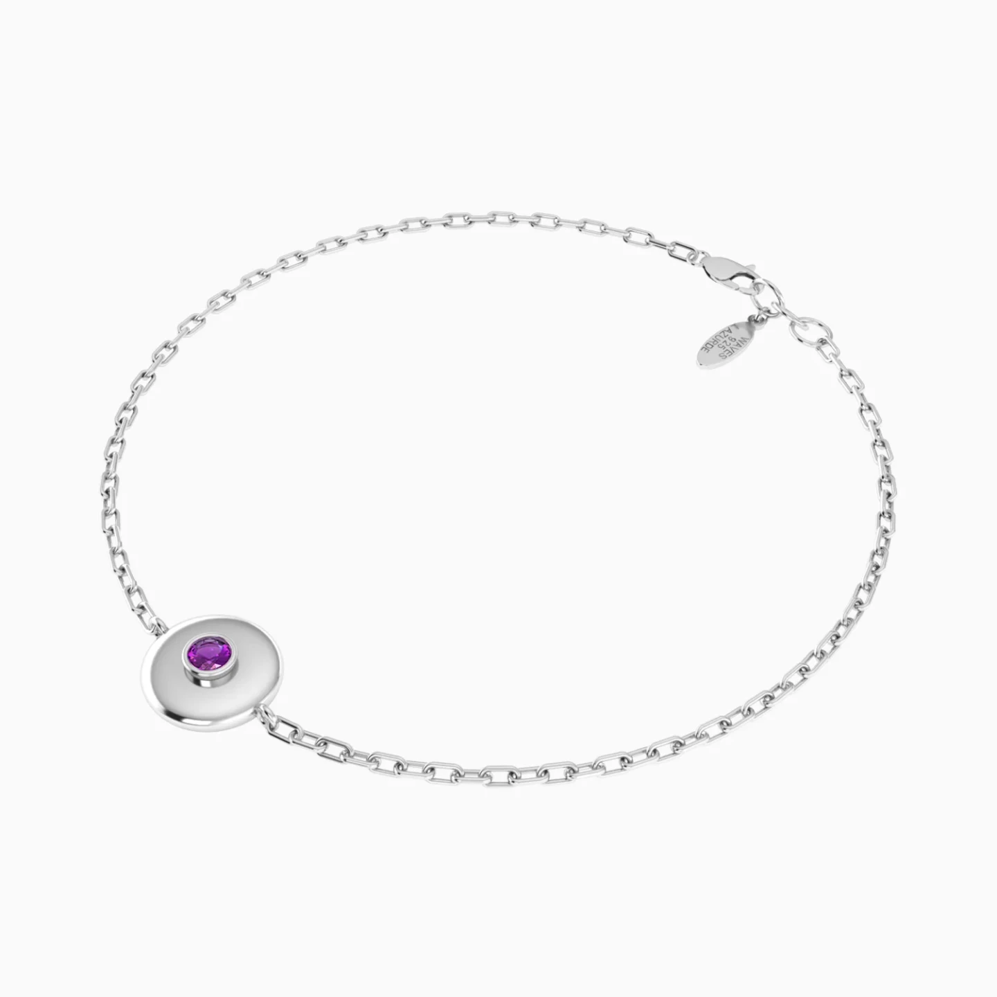 Round Light Purple Stone Chain Bracelet in Silver - 3 Round Light Purple Stone Chain Bracelet in Silver - 3