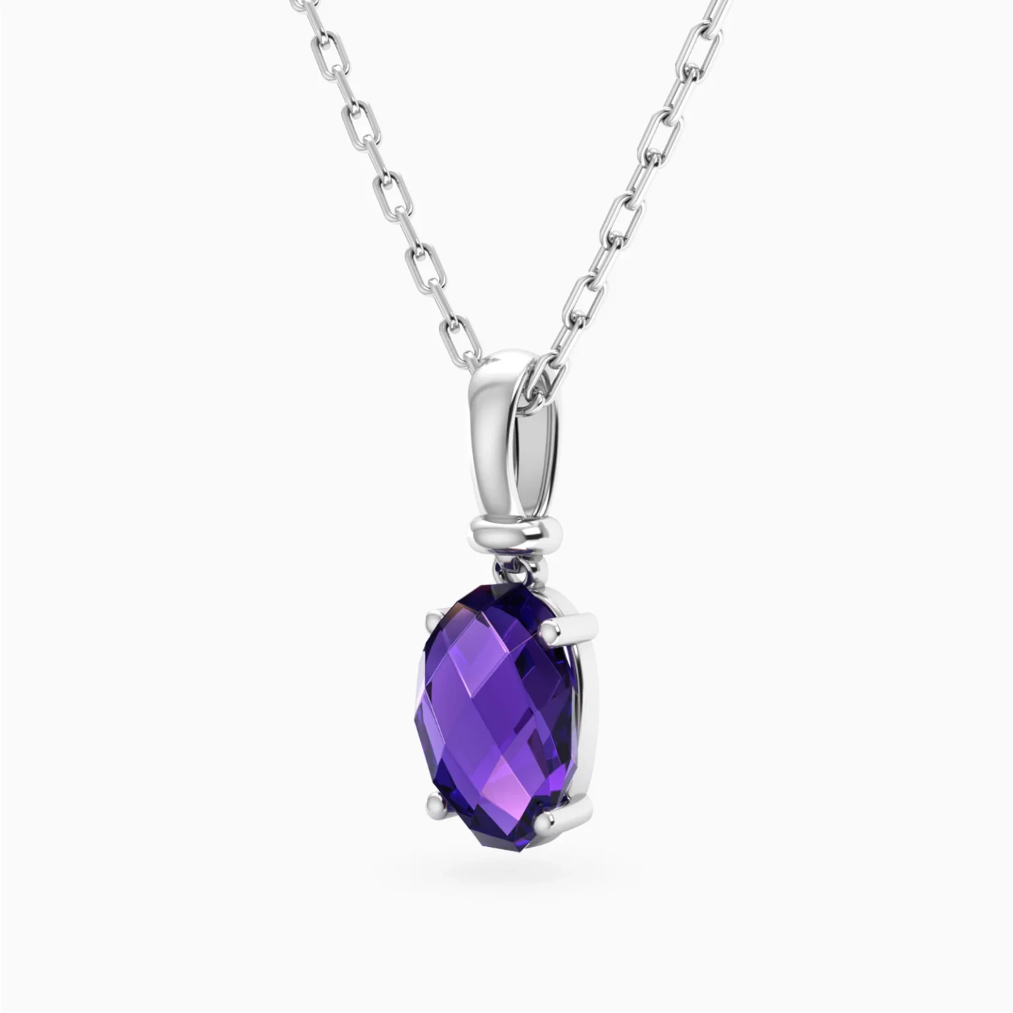 Oval Purple Stone Necklace in Silver - 2 Oval Purple Stone Necklace in Silver - 2