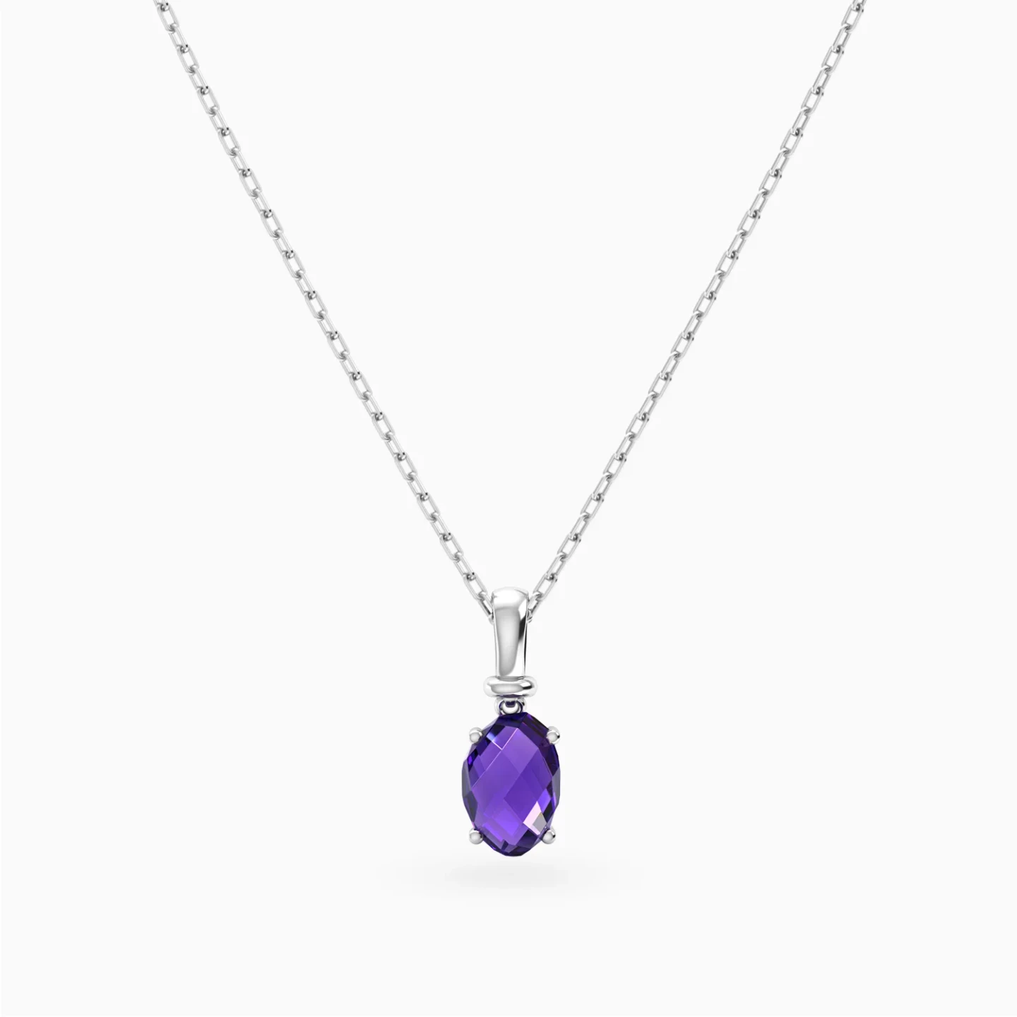 Oval Purple Stone Necklace in Silver - 3 Oval Purple Stone Necklace in Silver - 3