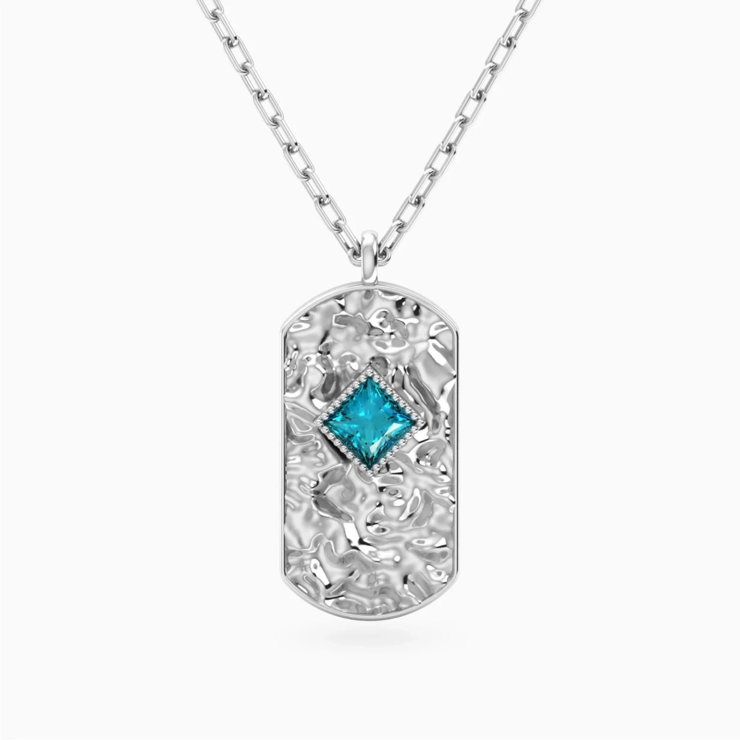 Rounded Rectangular Pendant Blue Stone Necklace in Silver Rounded Rectangular Pendant Blue Stone Necklace in Silver
